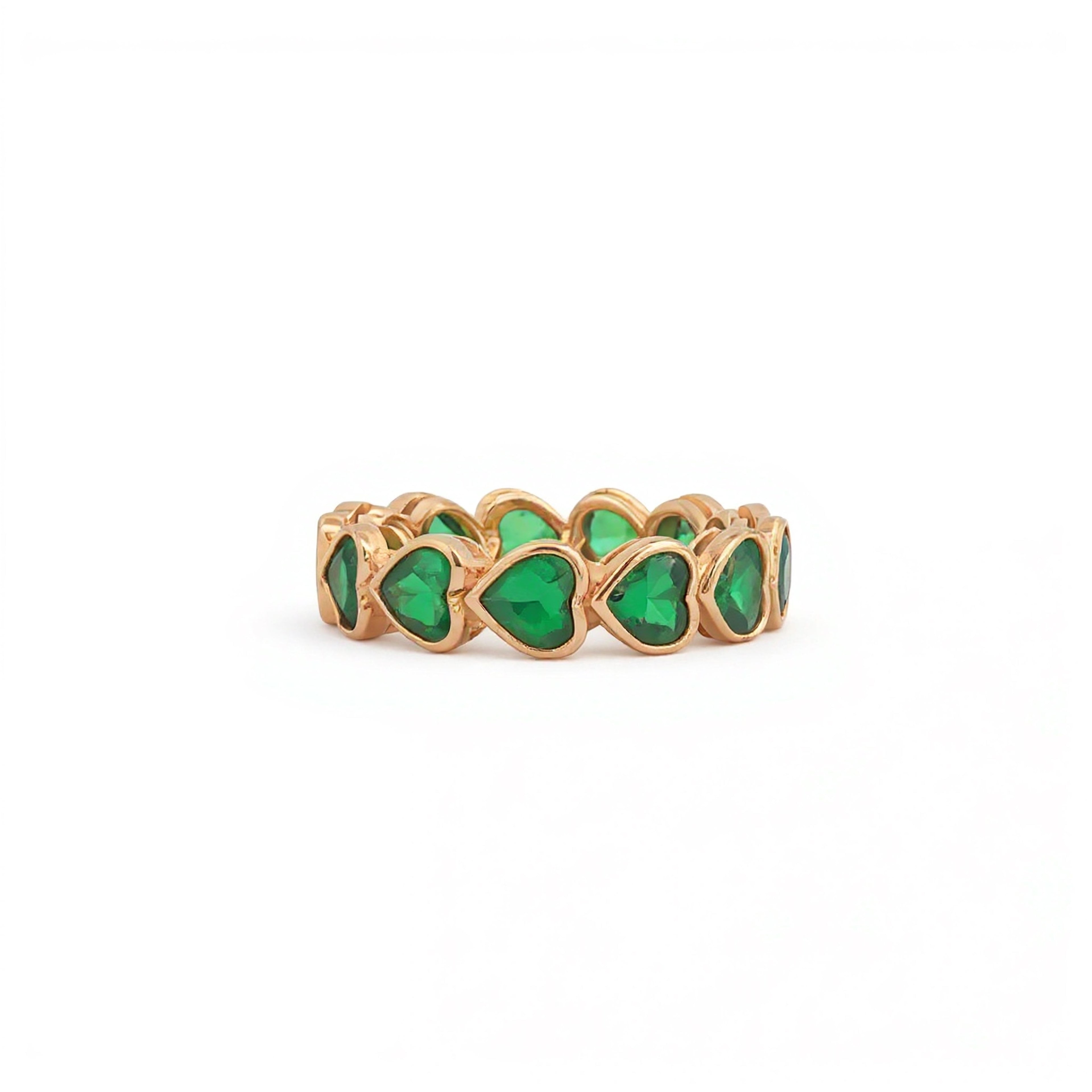 Green Heart Bezel Sideways Eternity Band