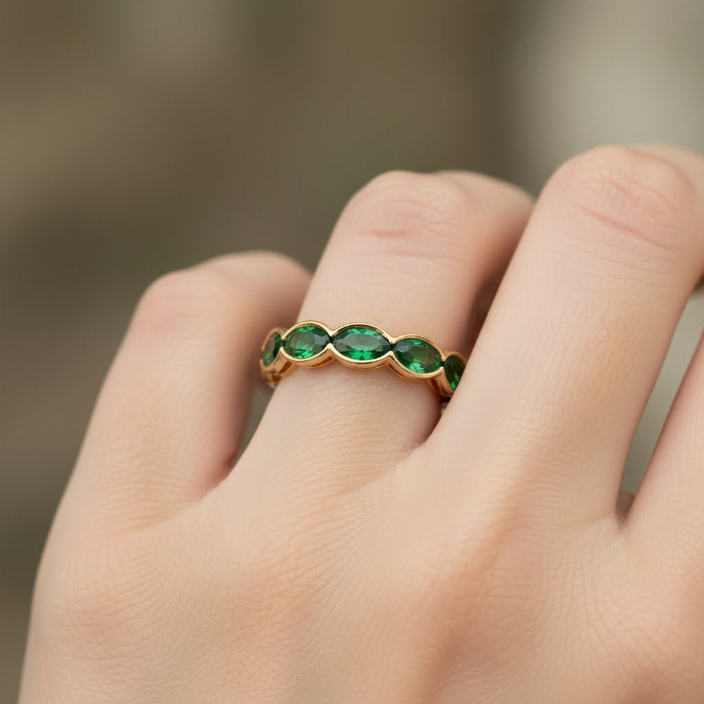 Green Marquise Bezel  Sideways Eternity Band