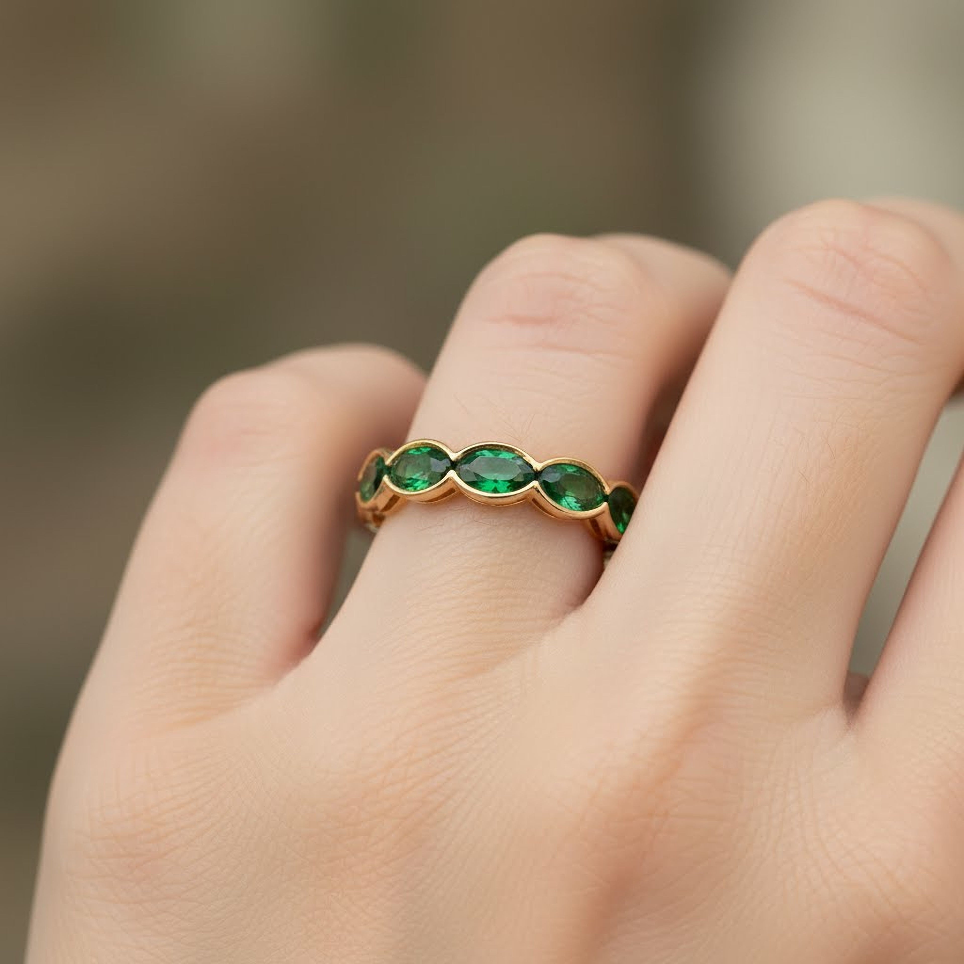 Green Marquise Bezel  Sideways Eternity Band