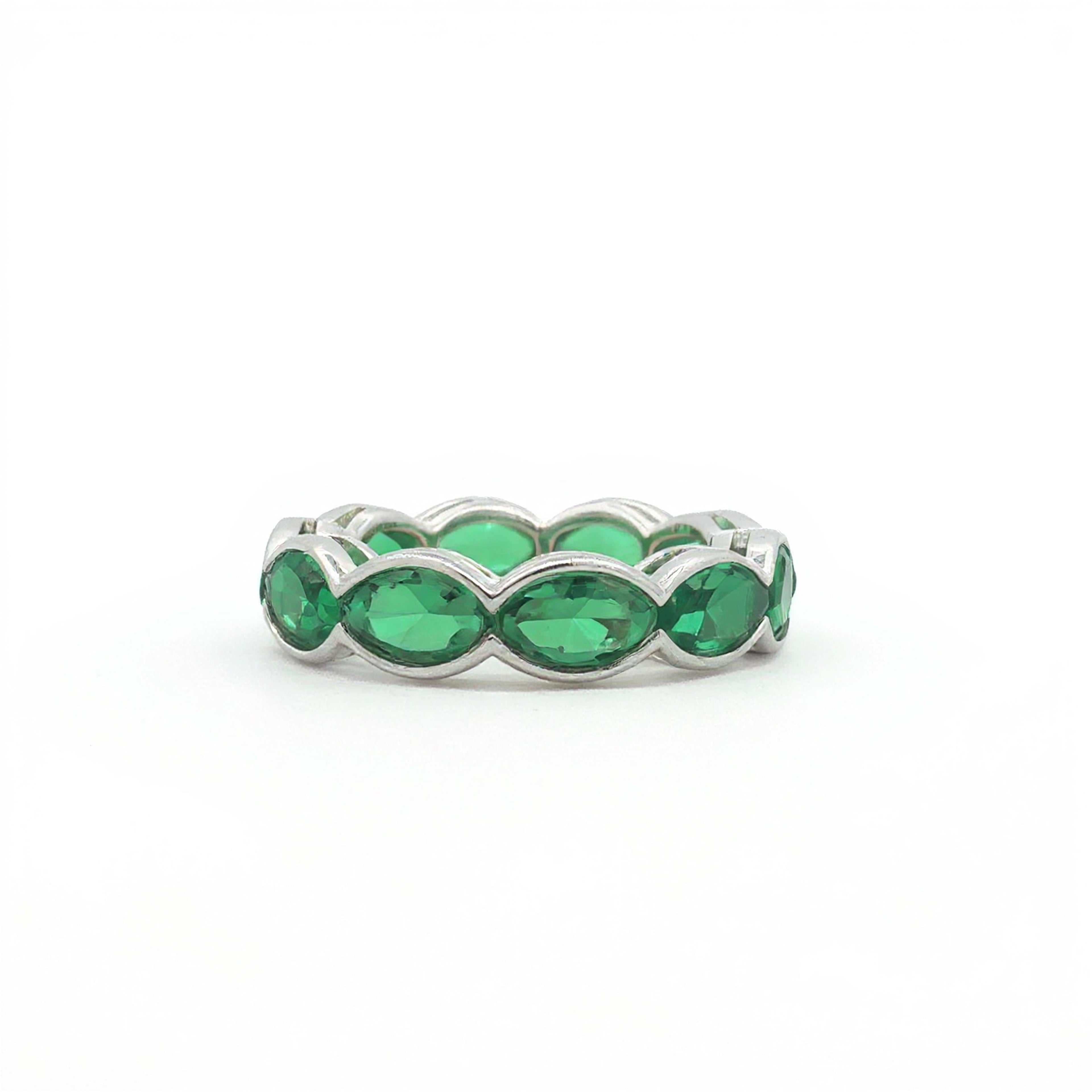 Green Marquise Bezel  Sideways Eternity Band