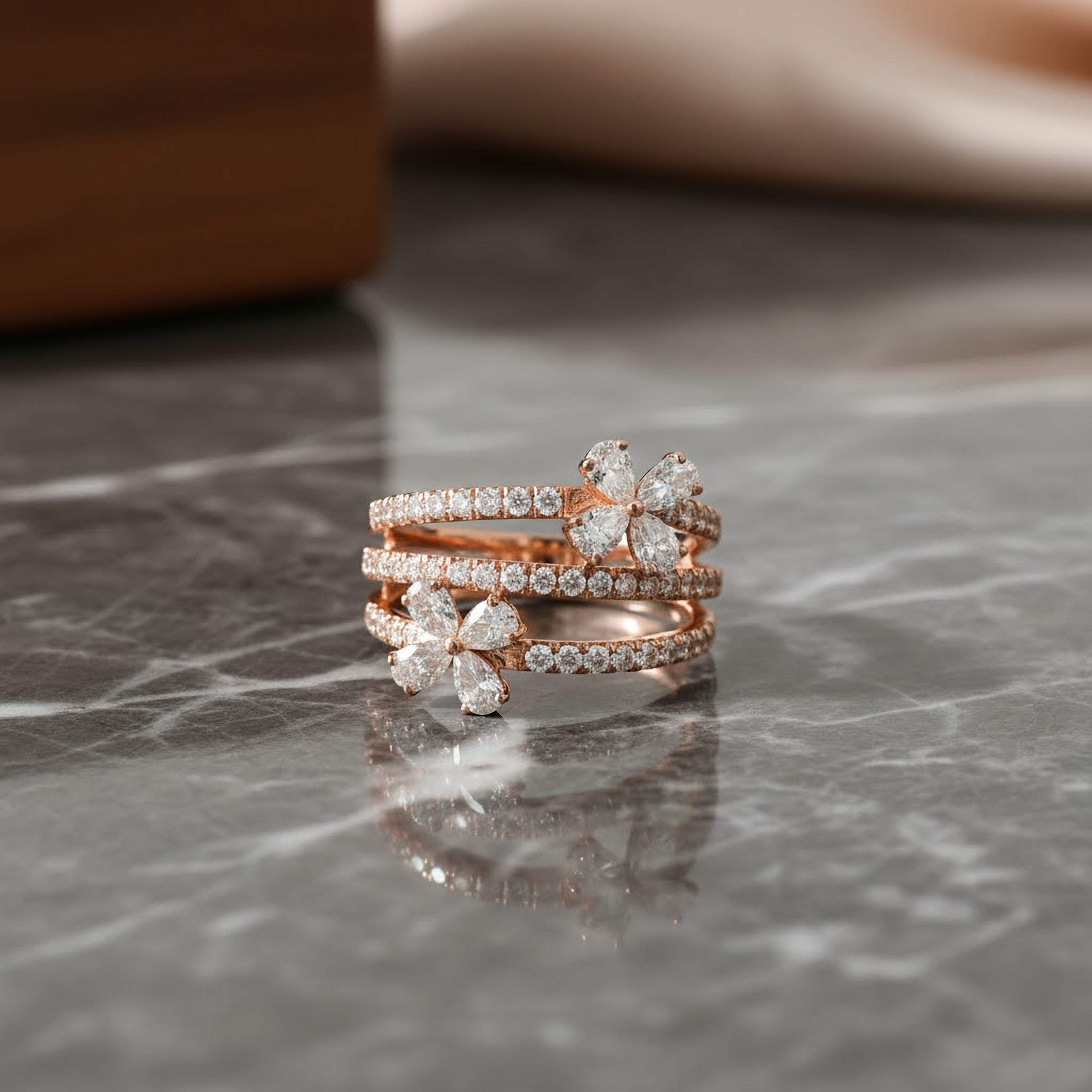 Flower x 3 Bands Ring