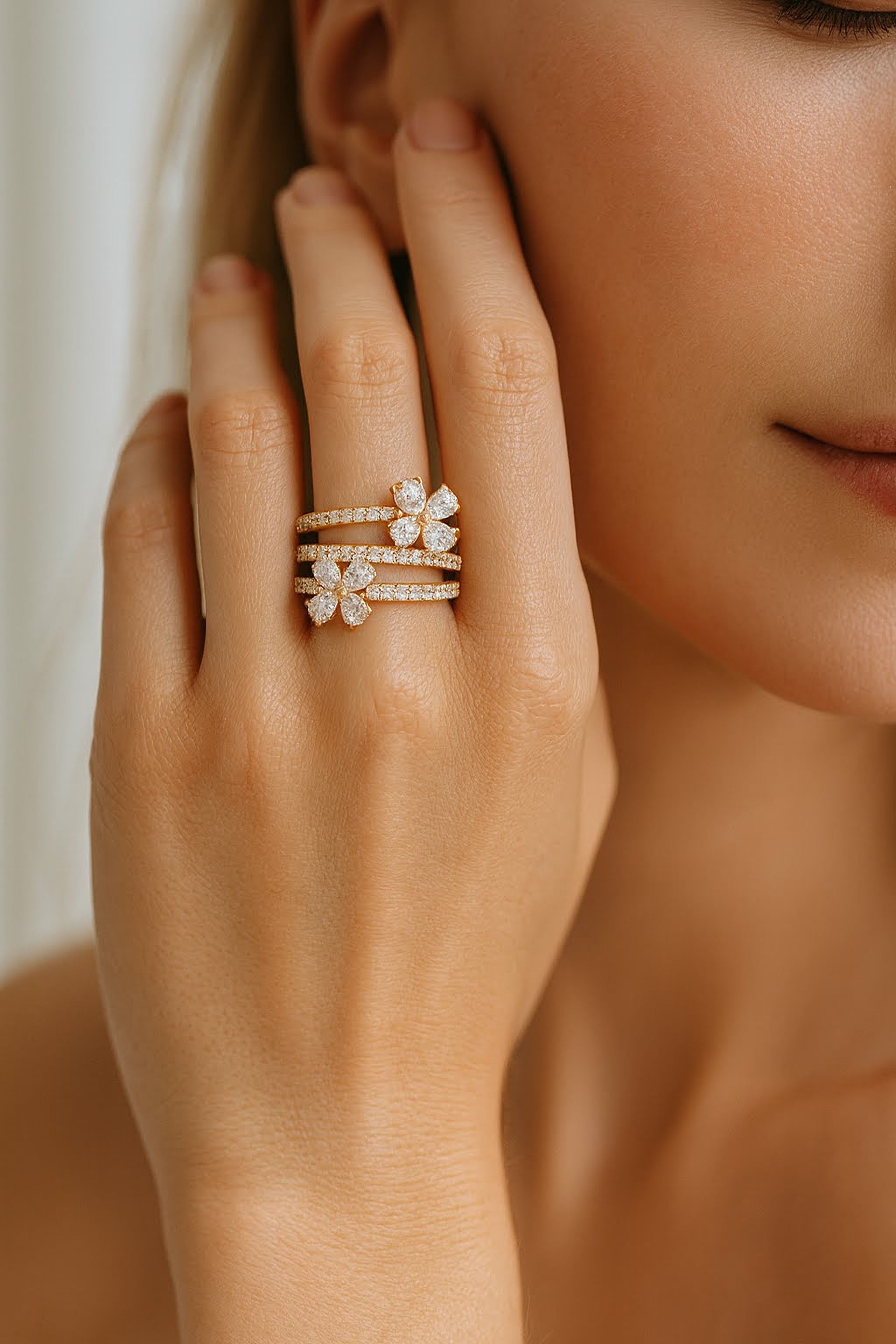 Flower x 3 Bands Ring