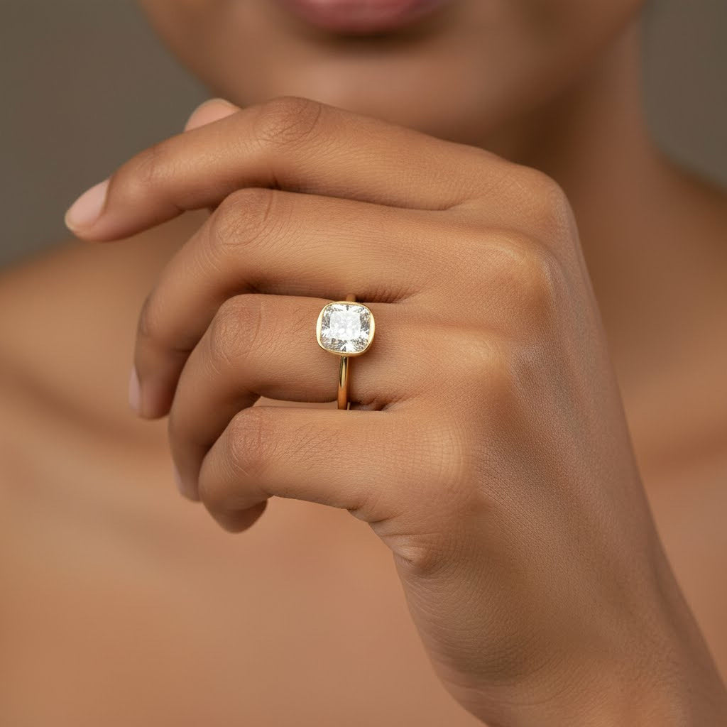 3ct Cushion Bezel  Engagement Ring