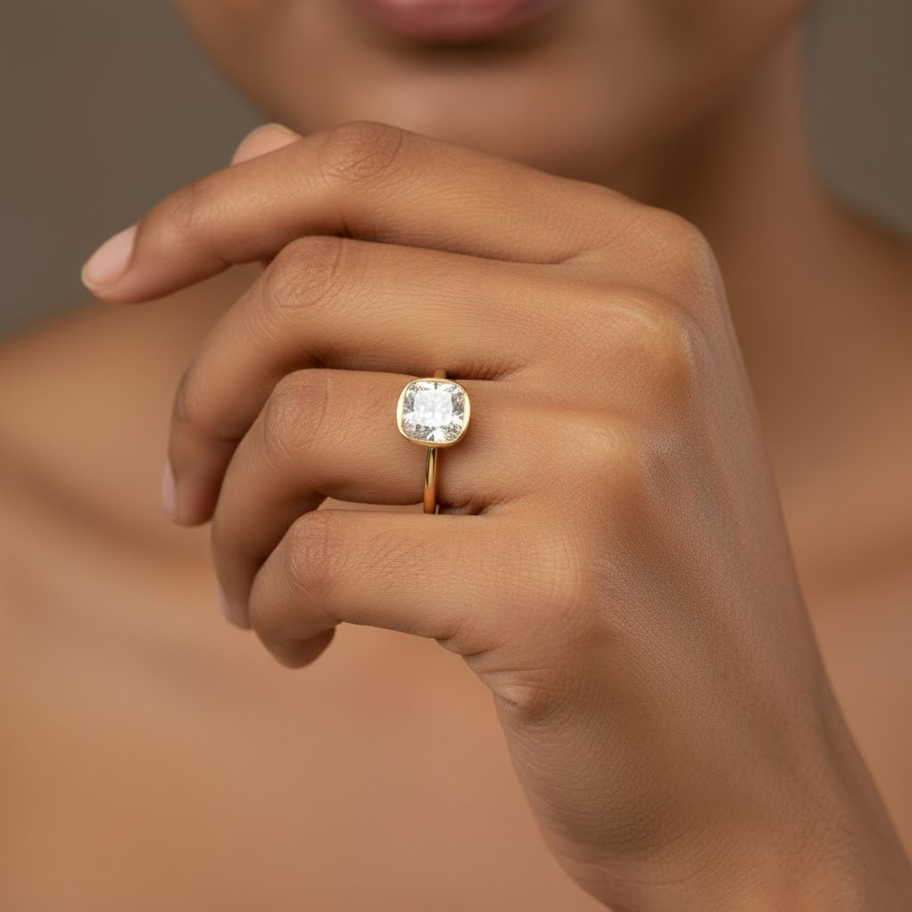 3ct Cushion Bezel  Engagement Ring