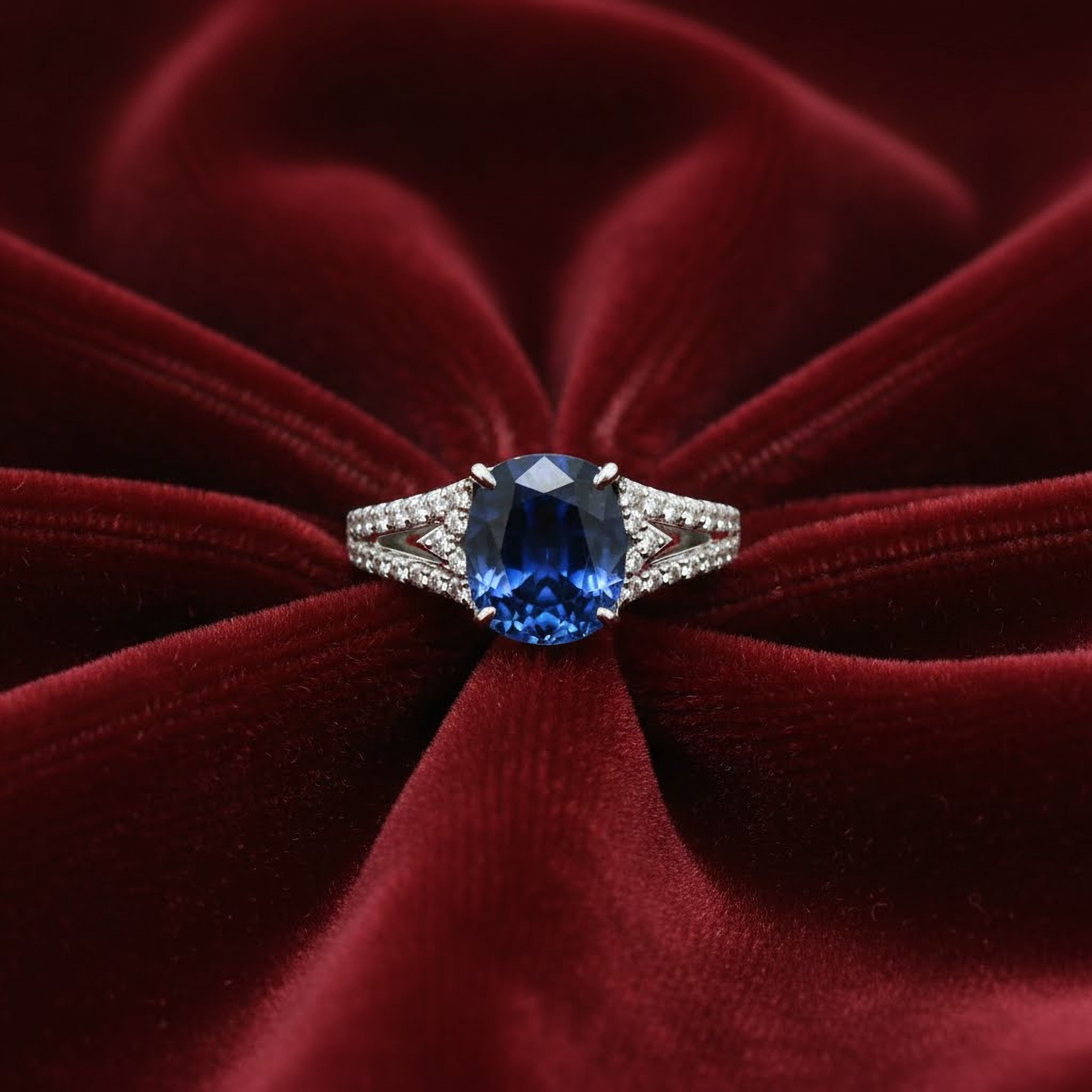 Blue 3.56ct Oval Saphhire Ring