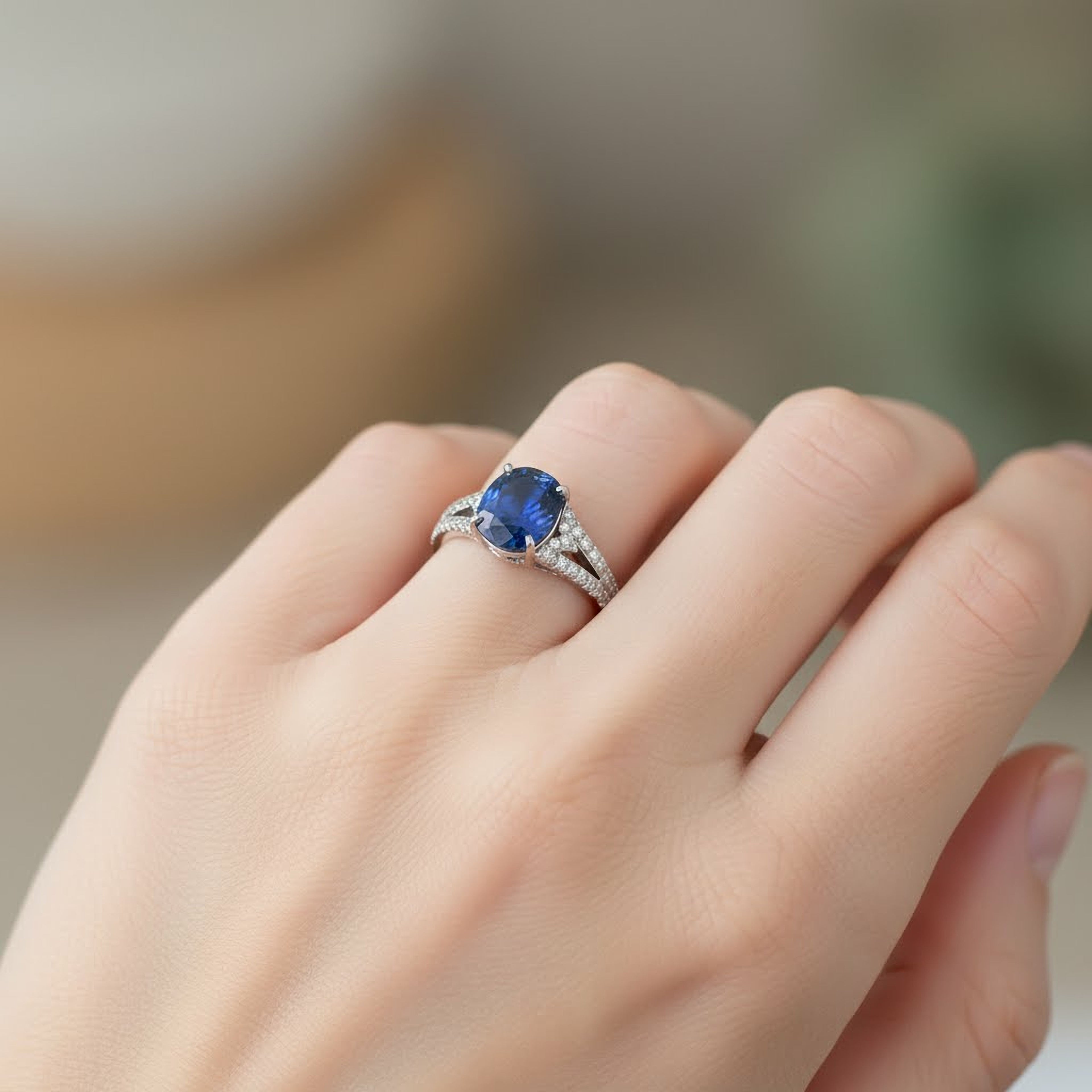 Blue 3.56ct Oval Saphhire Ring