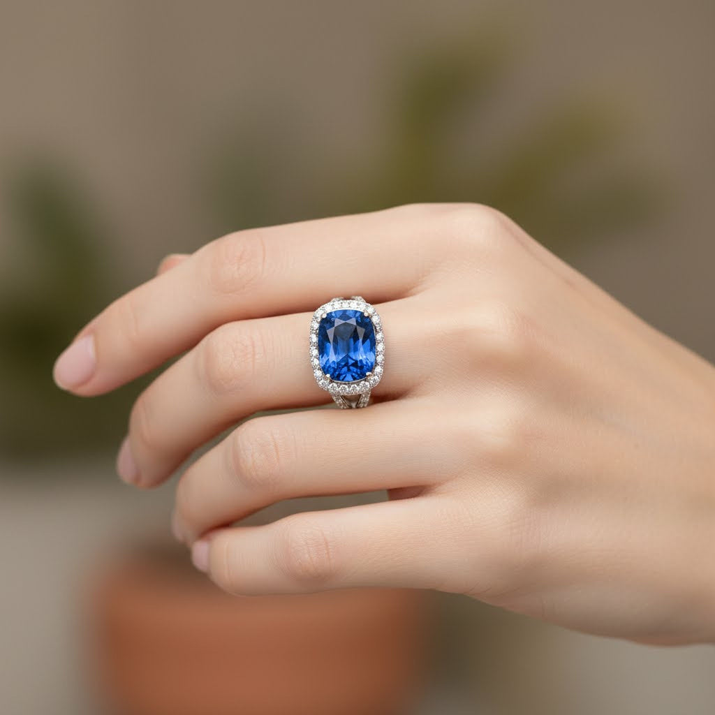 14.96ct Blue Sapphire Cushion Ring