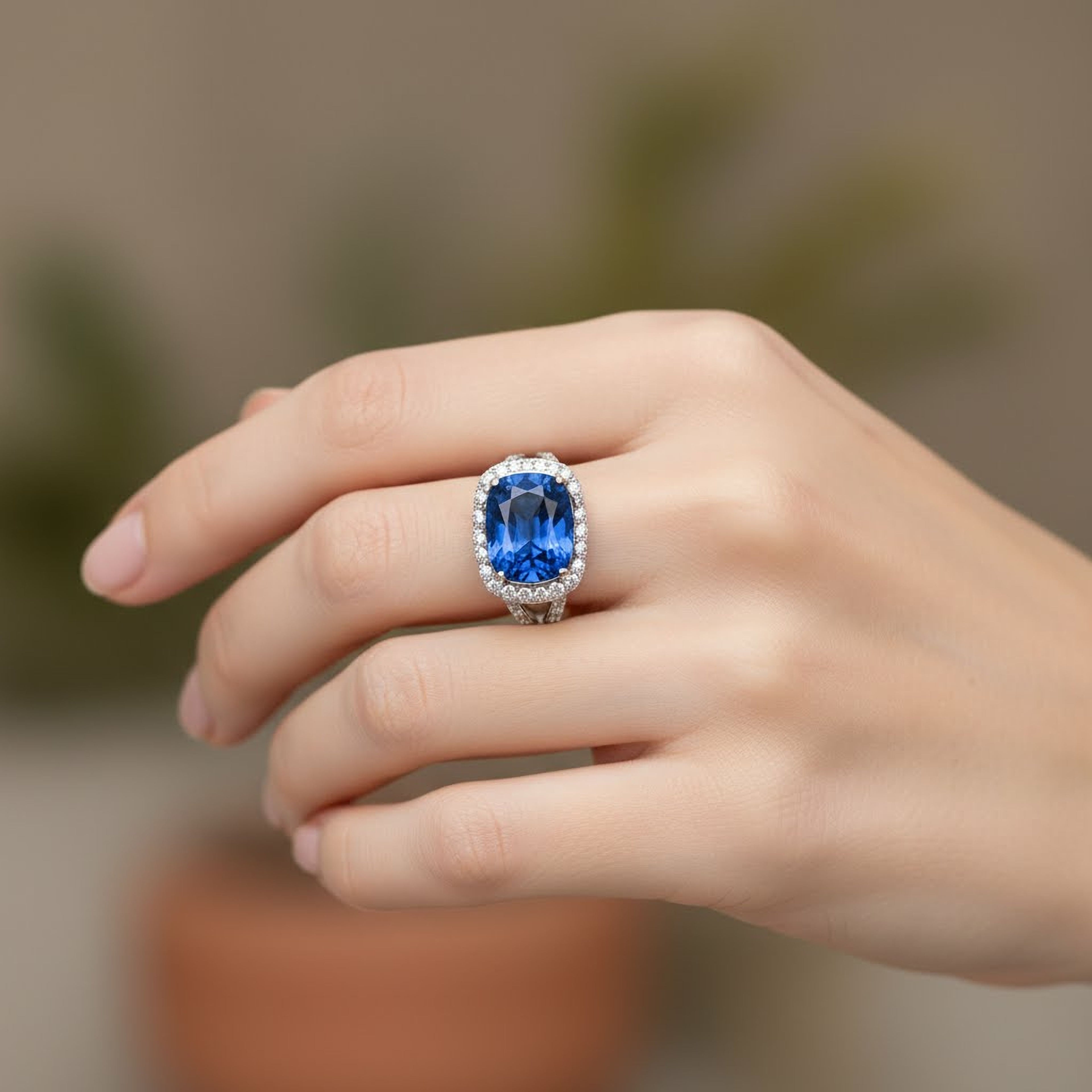14.96ct Blue Sapphire Cushion Ring