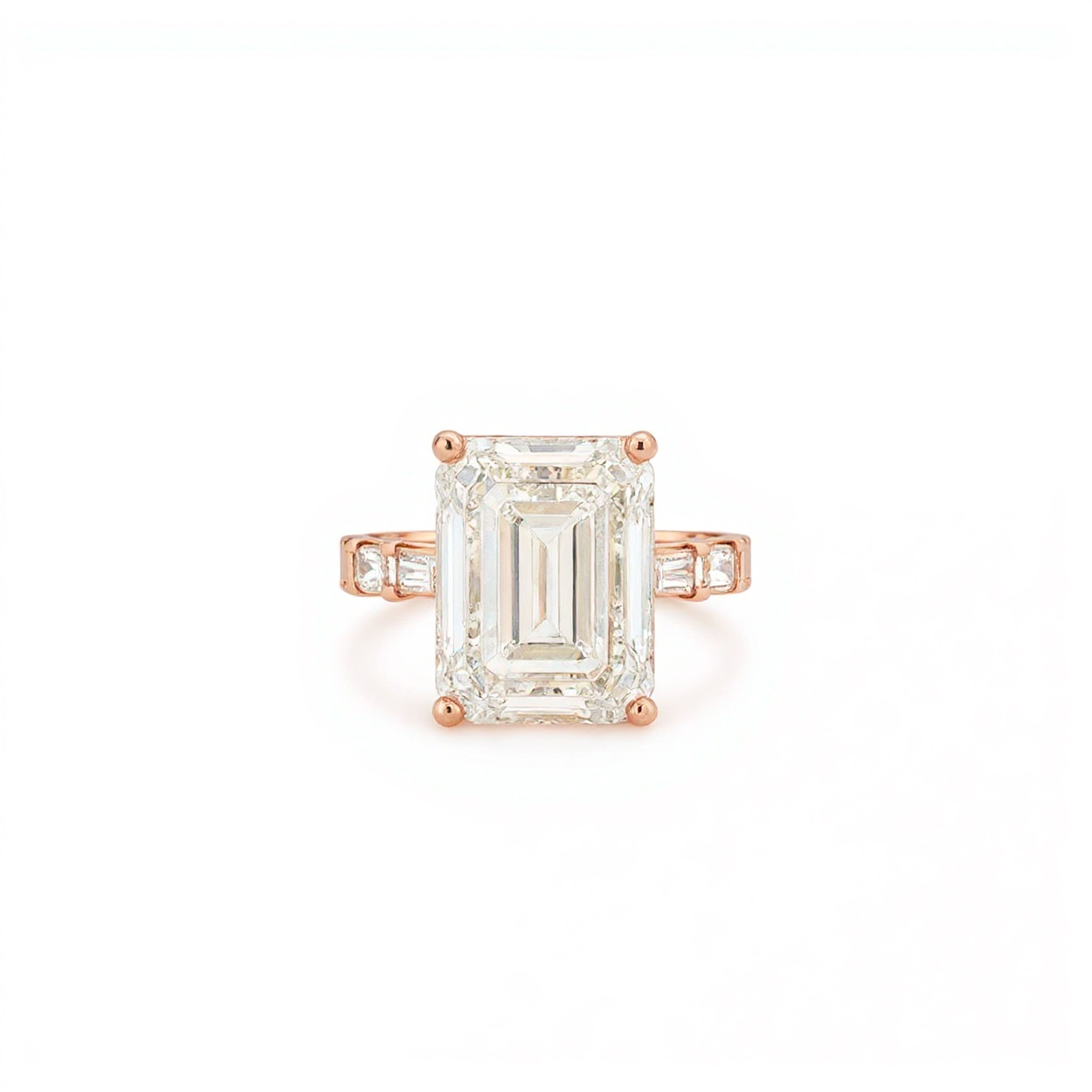 10ct Emerald Ring with Baguette Side Stones