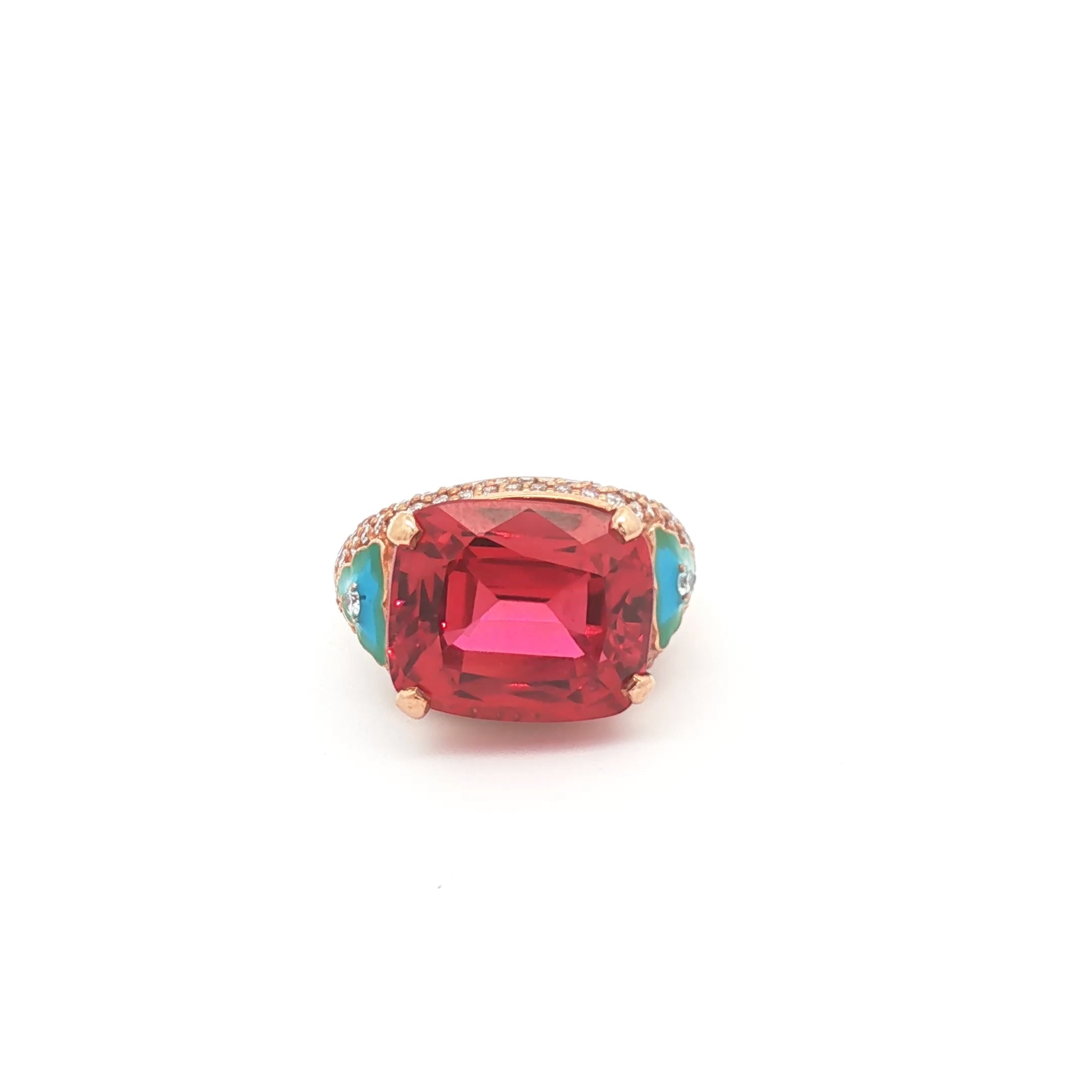 13.34ct Red Cushion Enamel Ring