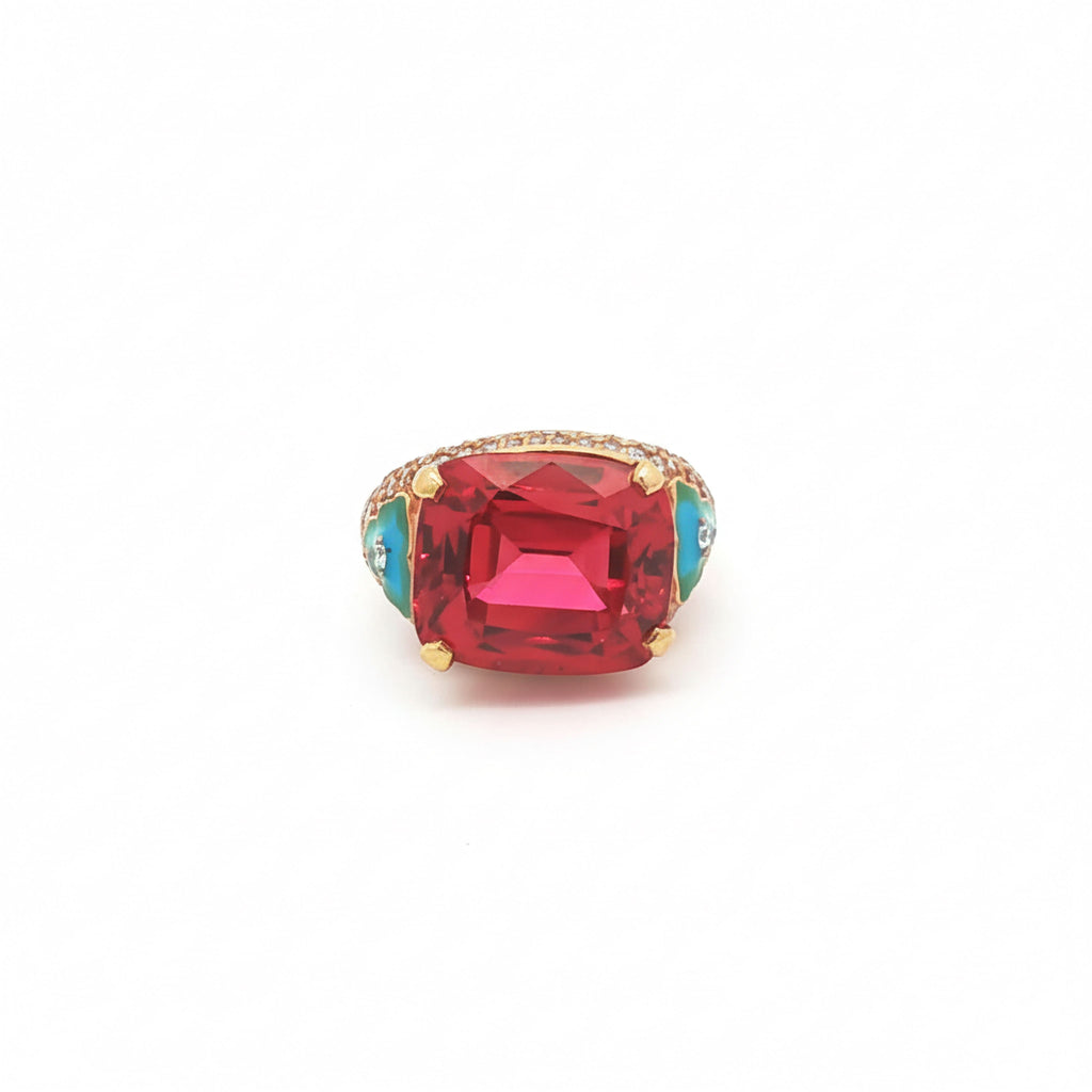 13.34ct Red Cushion Enamel Ring