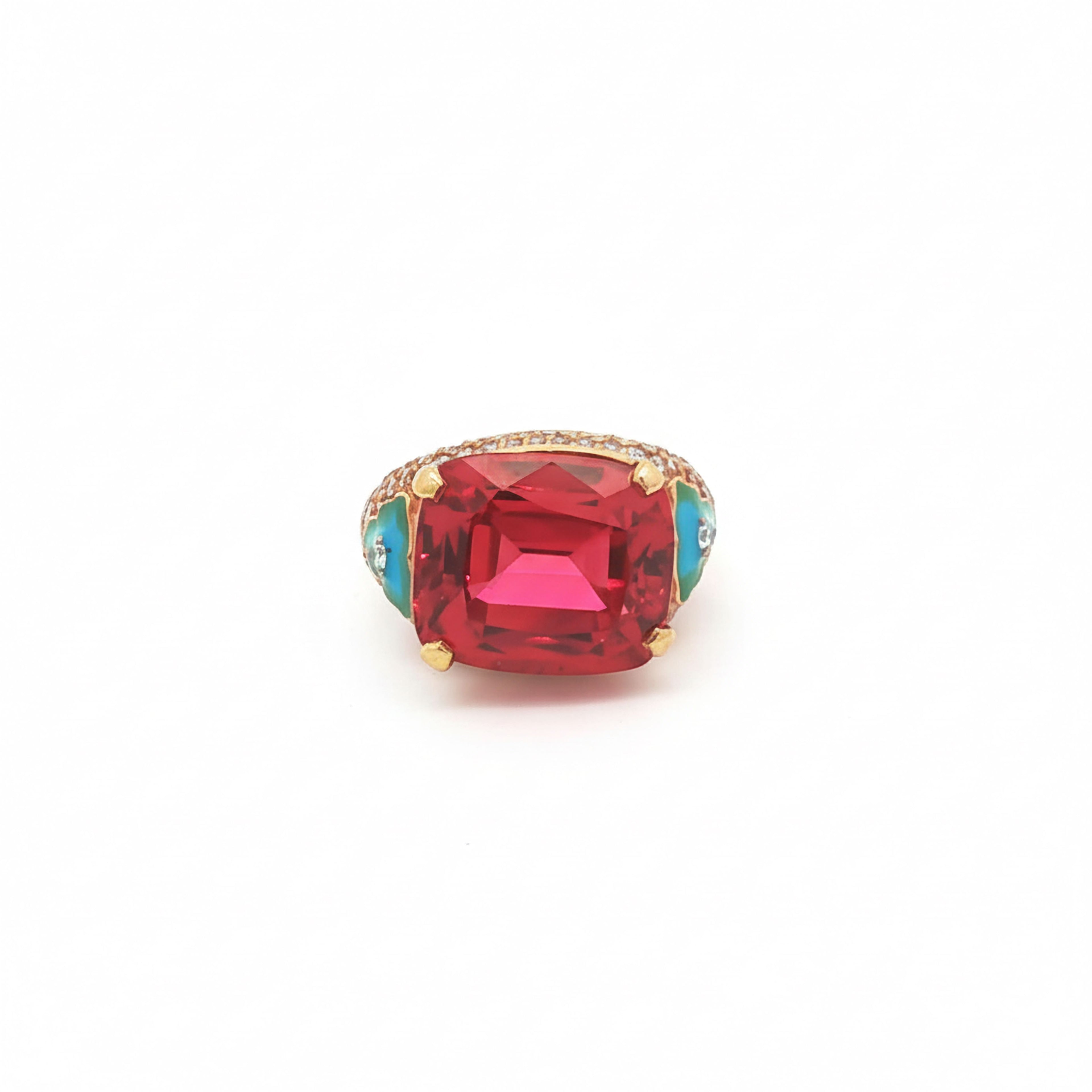 13.34ct Red Cushion Enamel Ring