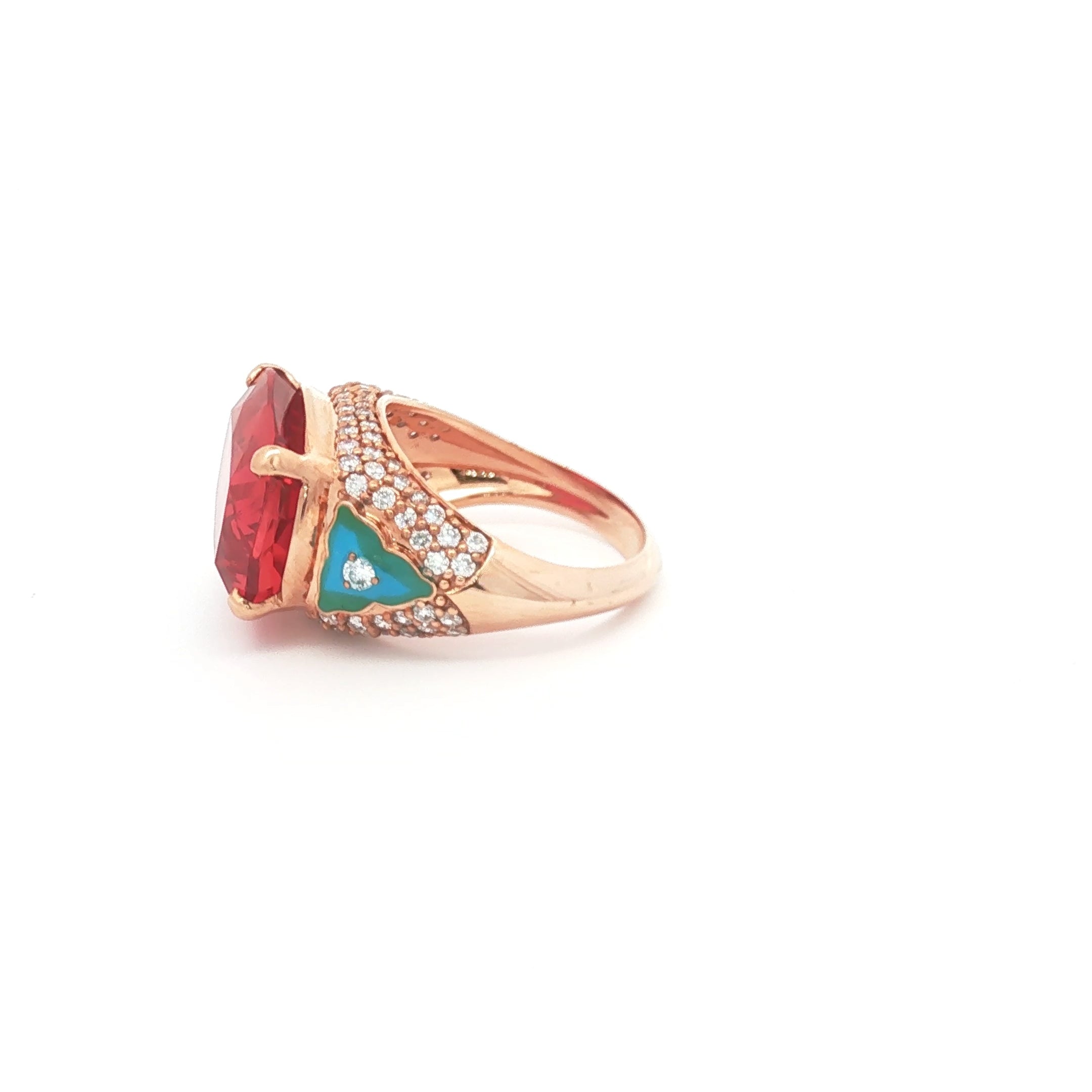 13.34ct Red Cushion Enamel Ring