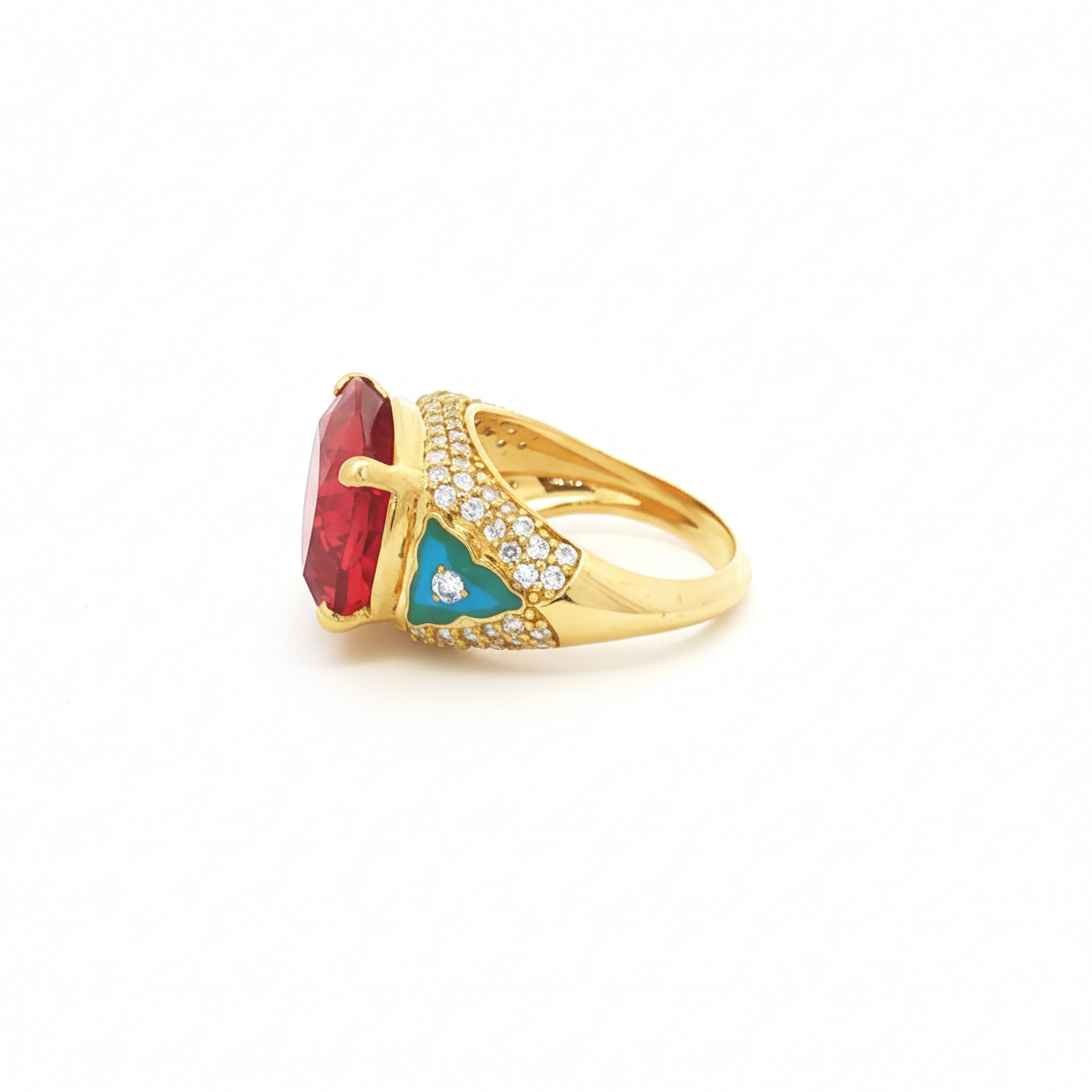13.34ct Red Cushion Enamel Ring