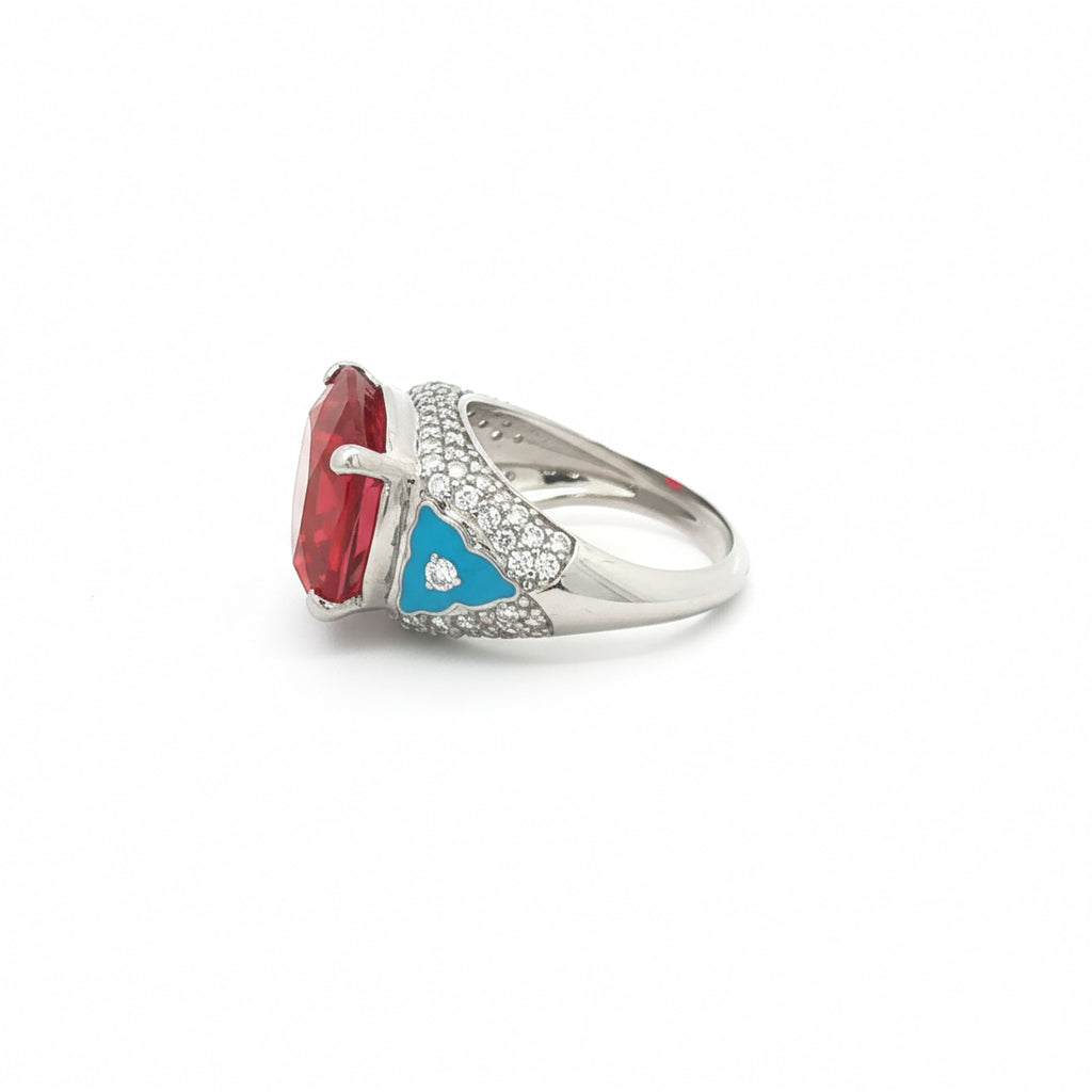 13.34ct Red Cushion Enamel Ring