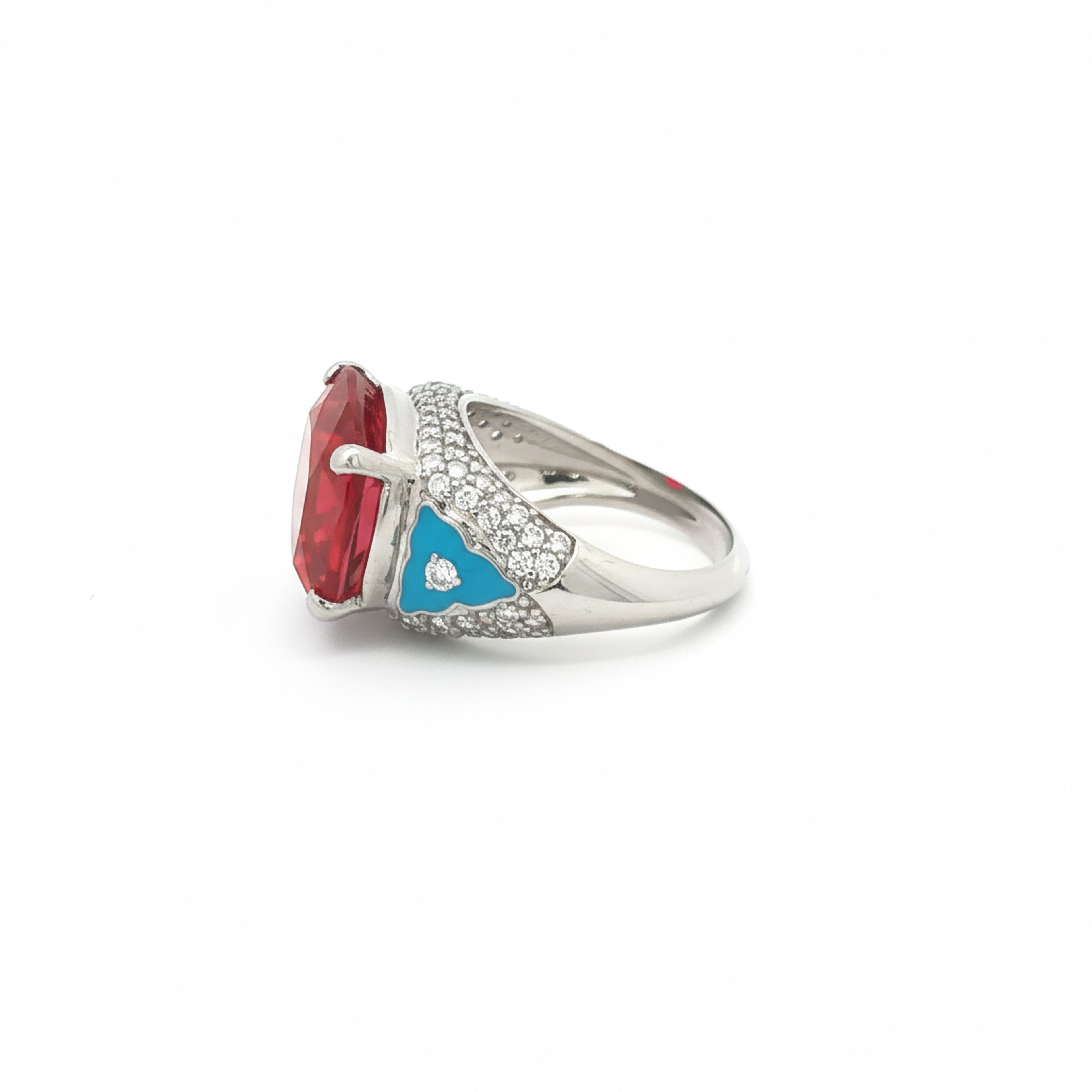 13.34ct Red Cushion Enamel Ring
