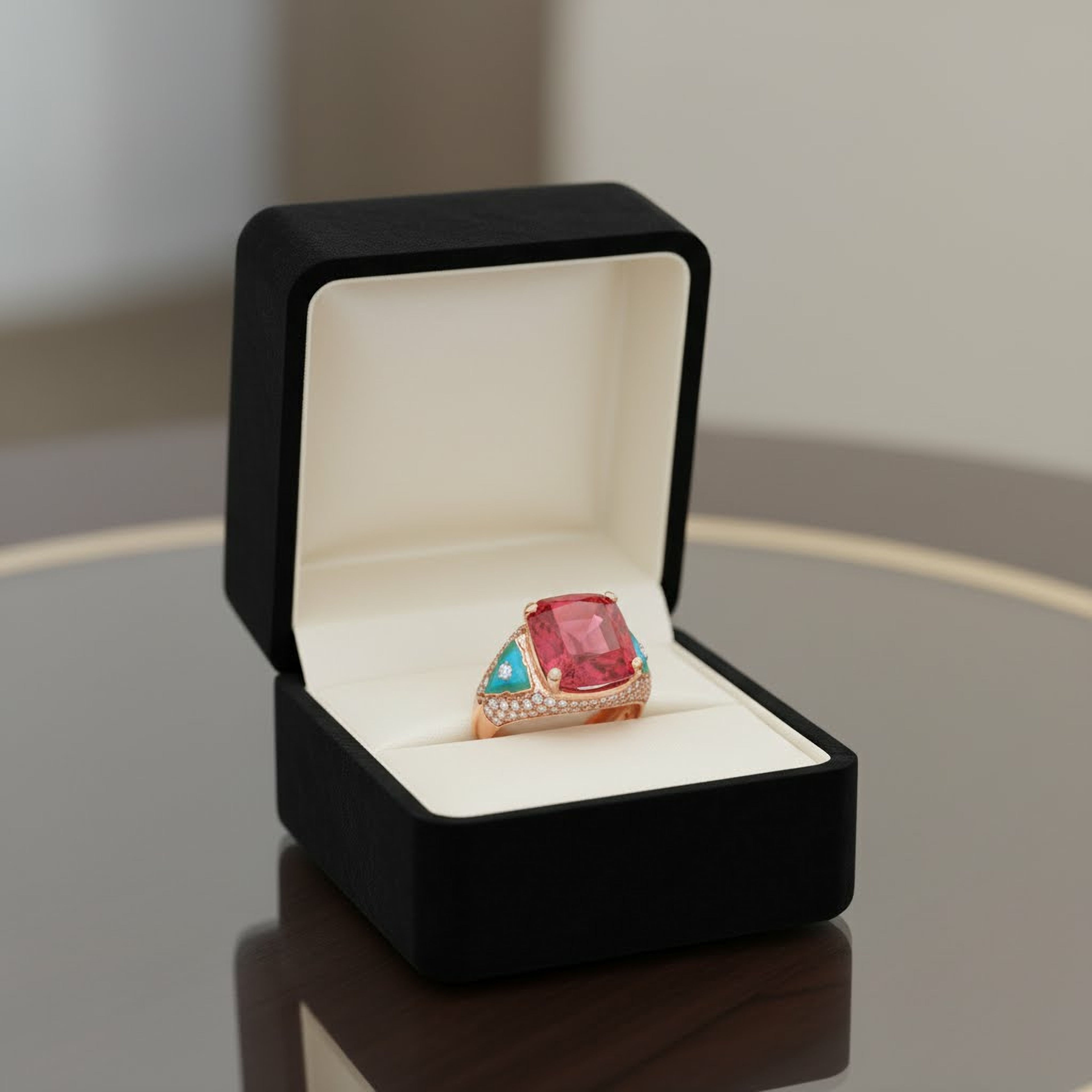 13.34ct Red Cushion Enamel Ring
