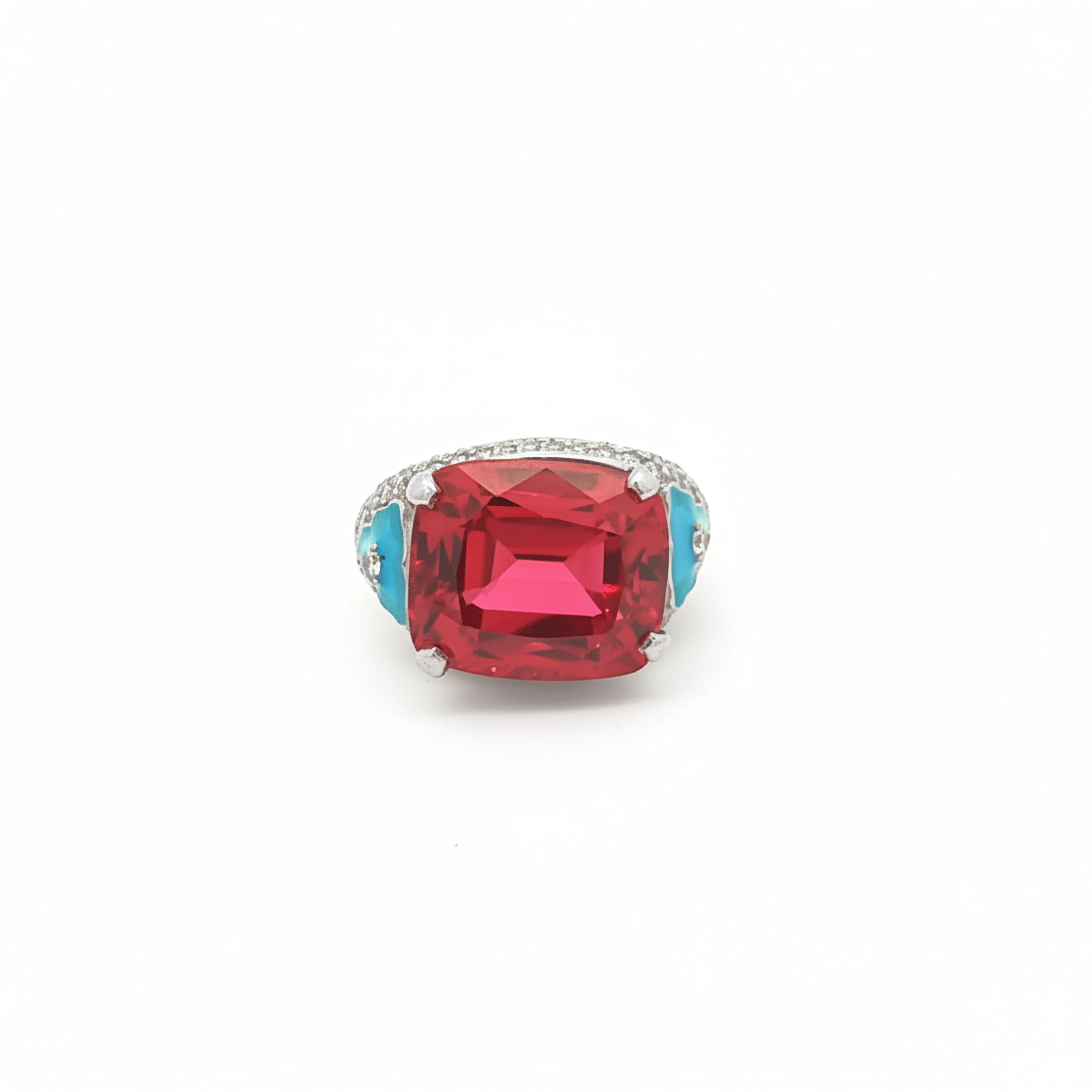 13.34ct Red Cushion Enamel Ring