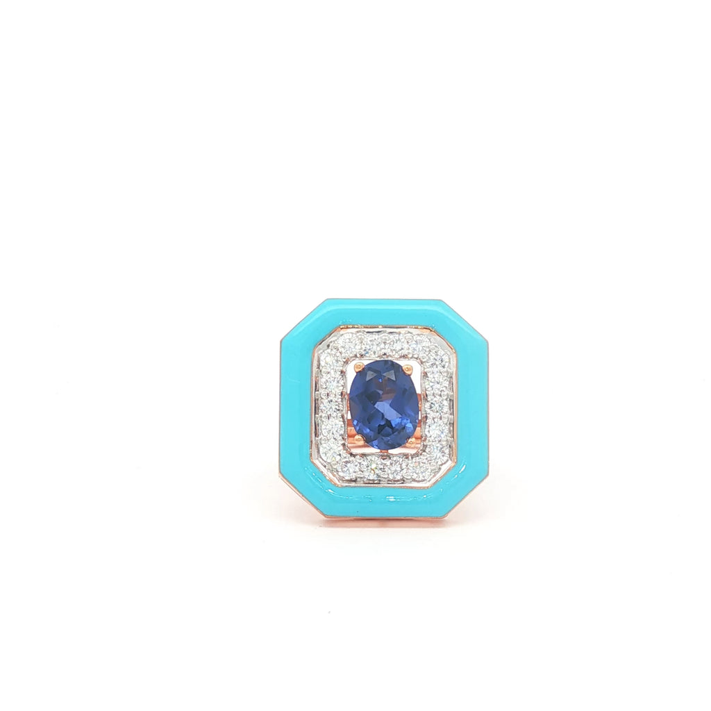 1.79cts Blue Sapphire Emerald Enamel Ring