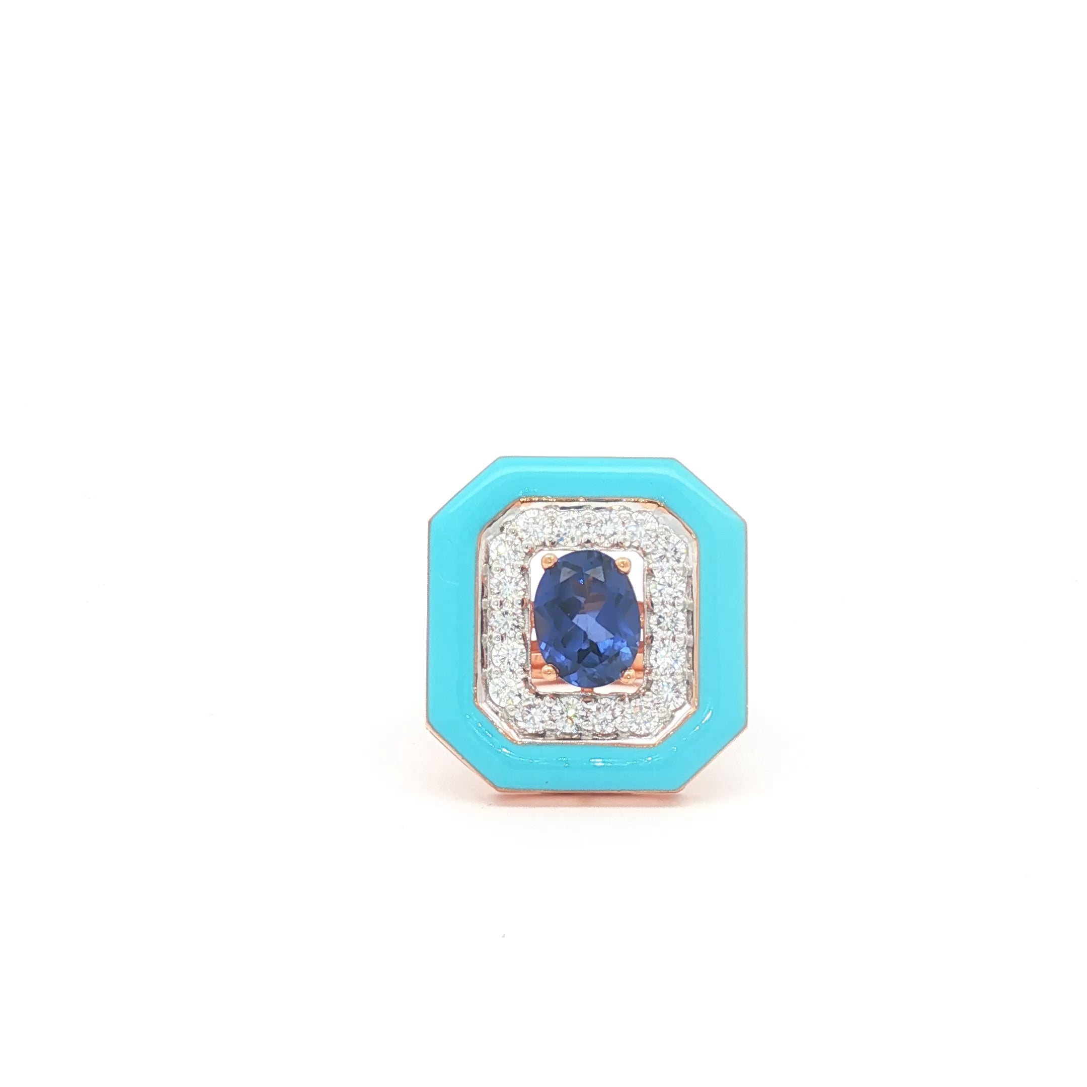 1.79cts Blue Sapphire Emerald Enamel Ring