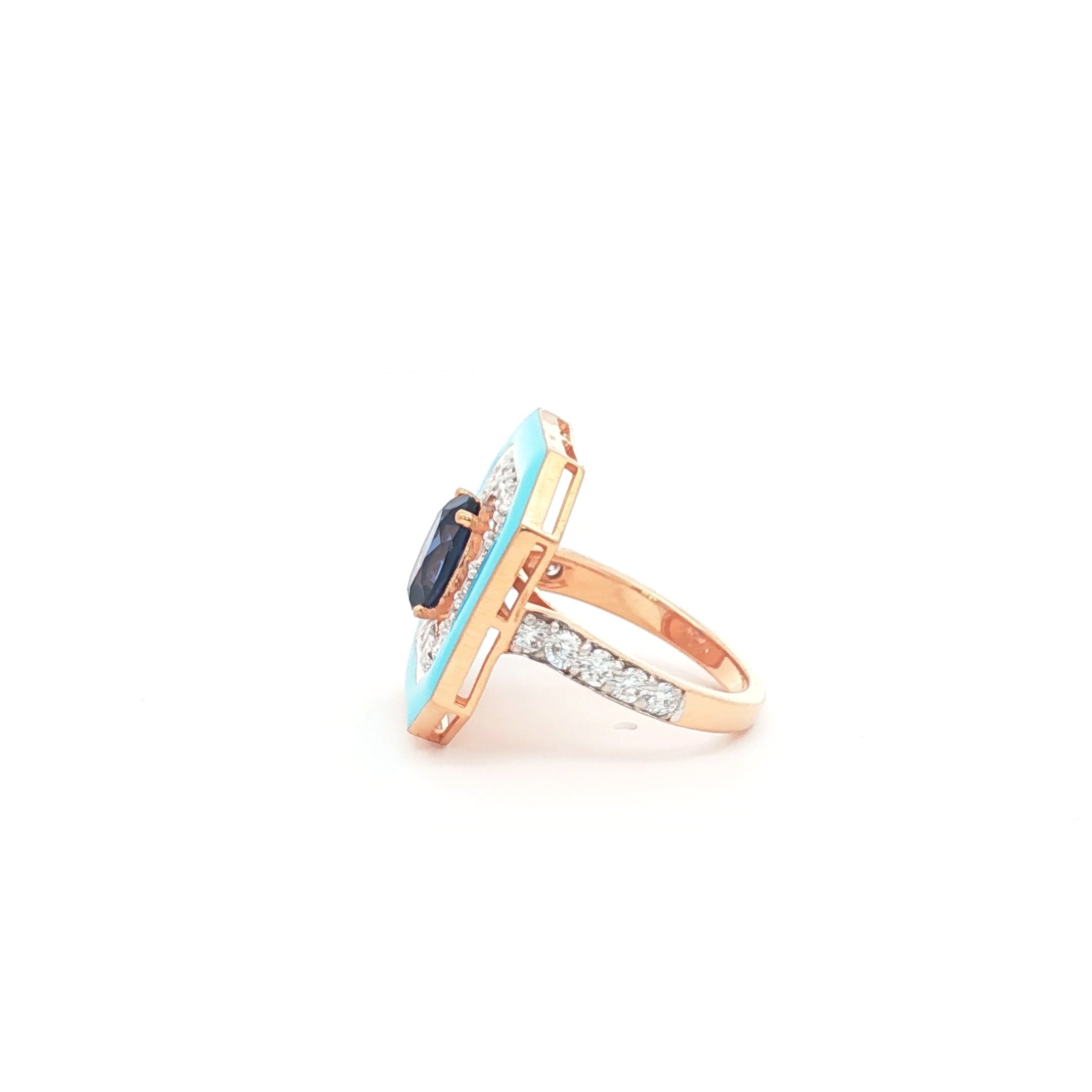1.79cts Blue Sapphire Emerald Enamel Ring