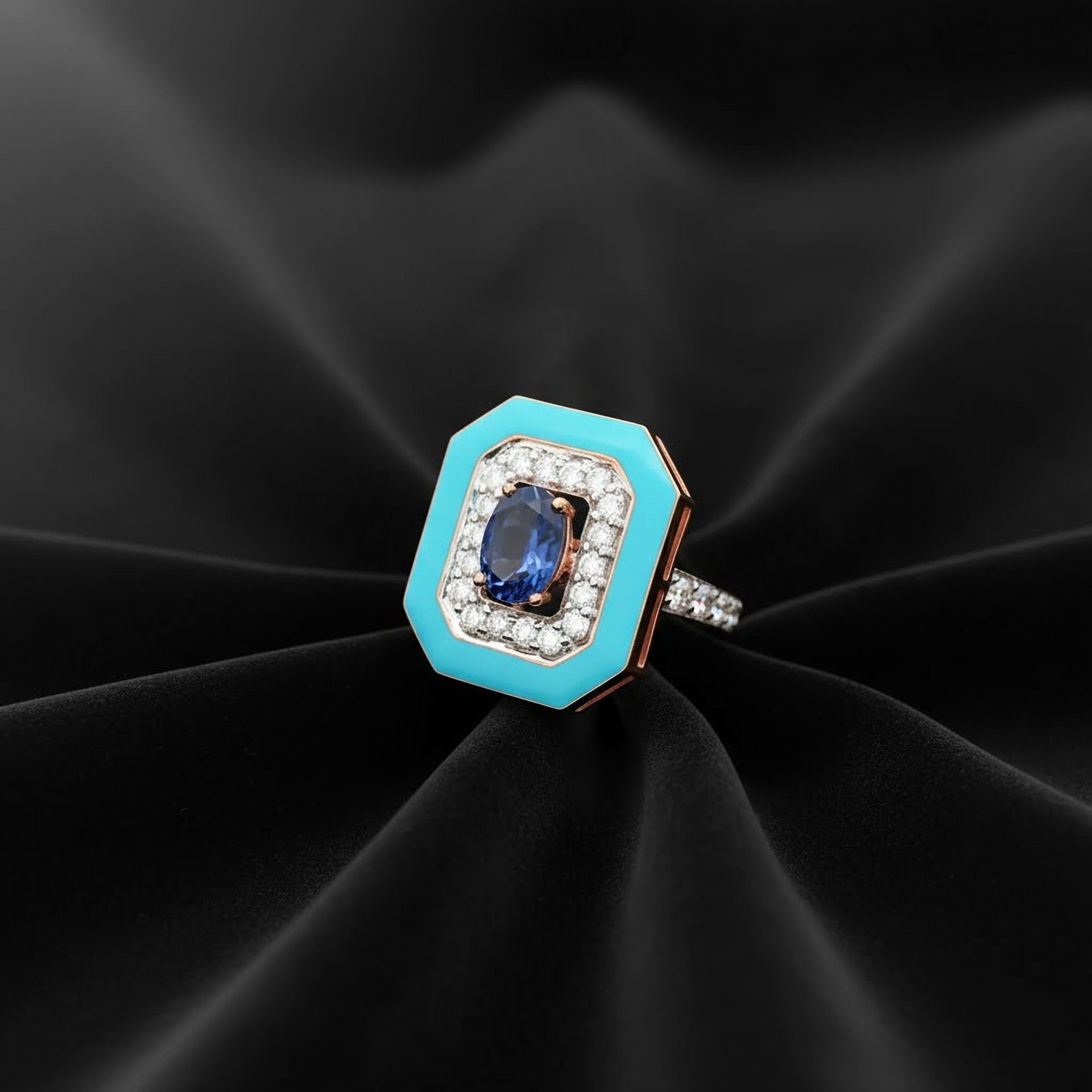 1.79cts Blue Sapphire Emerald Enamel Ring