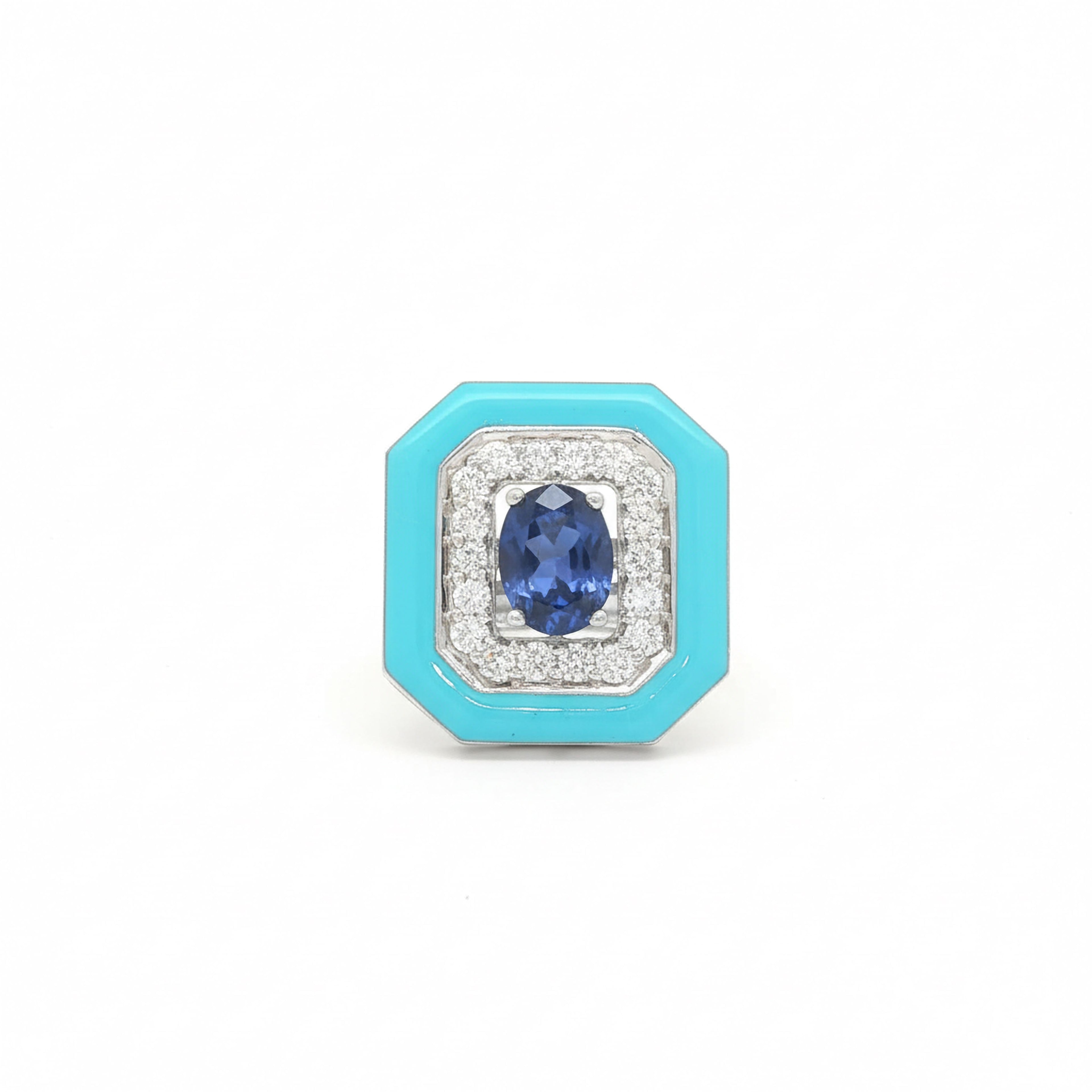 1.79cts Blue Sapphire Emerald Enamel Ring