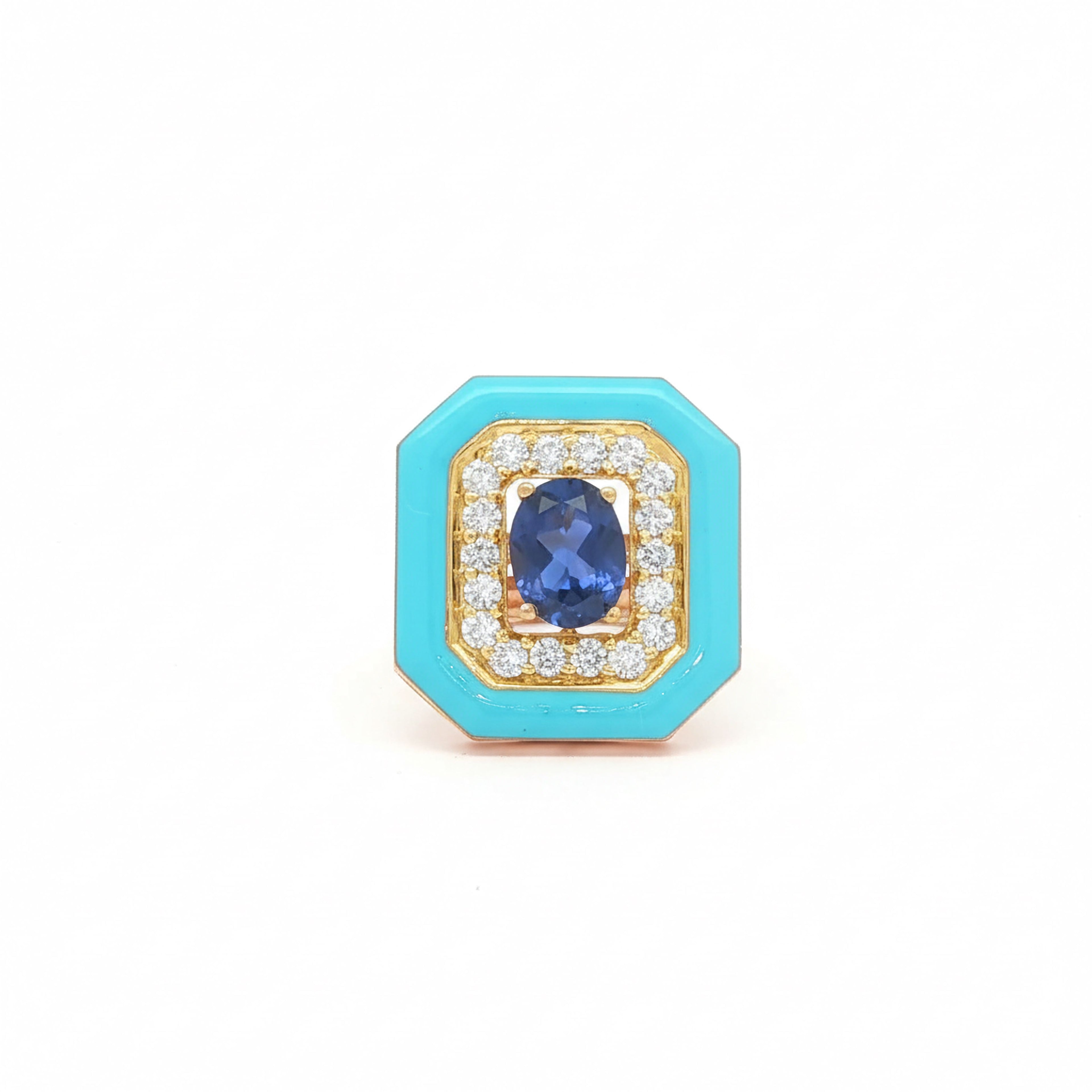 1.79cts Blue Sapphire Emerald Enamel Ring