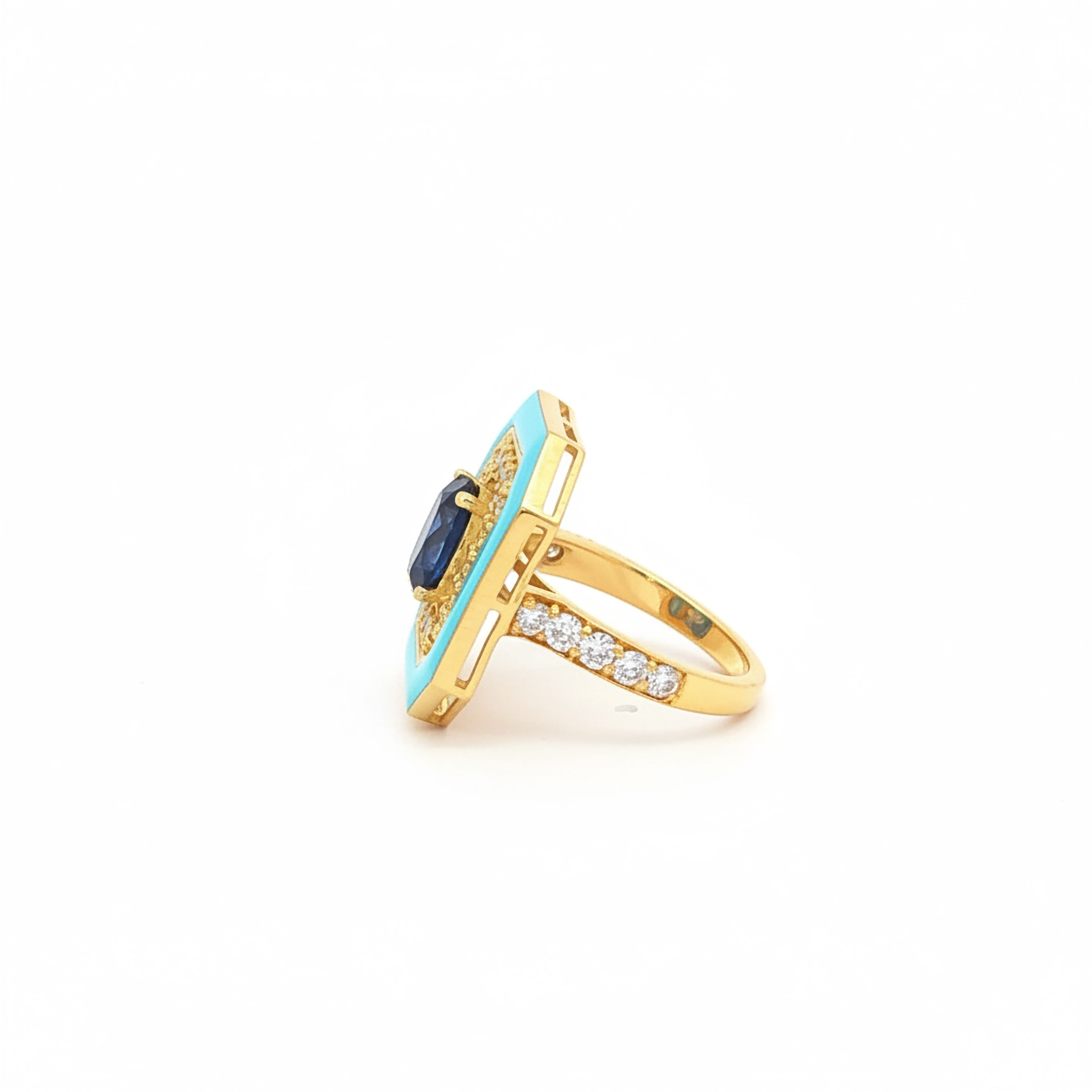 1.79cts Blue Sapphire Emerald Enamel Ring