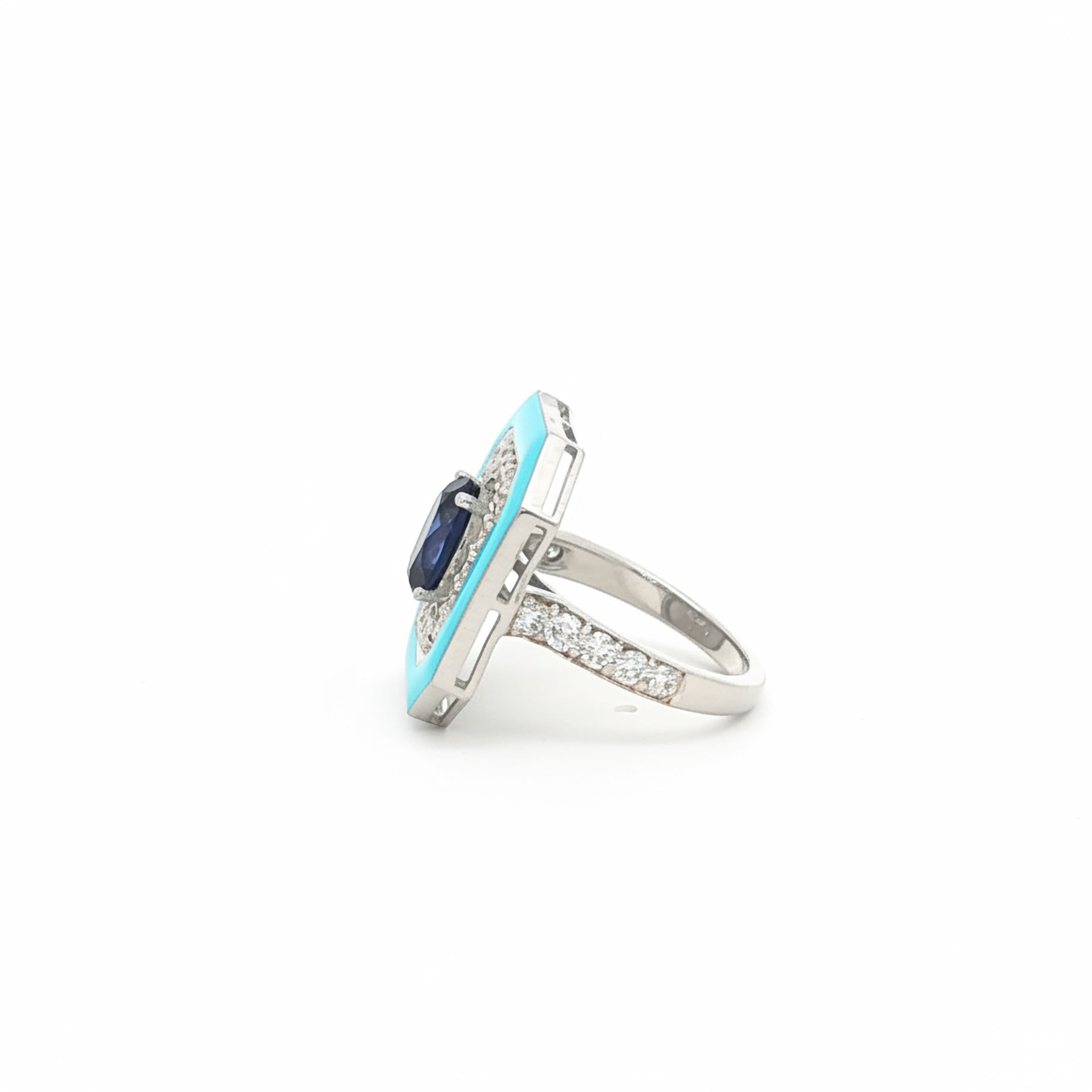 1.79cts Blue Sapphire Emerald Enamel Ring
