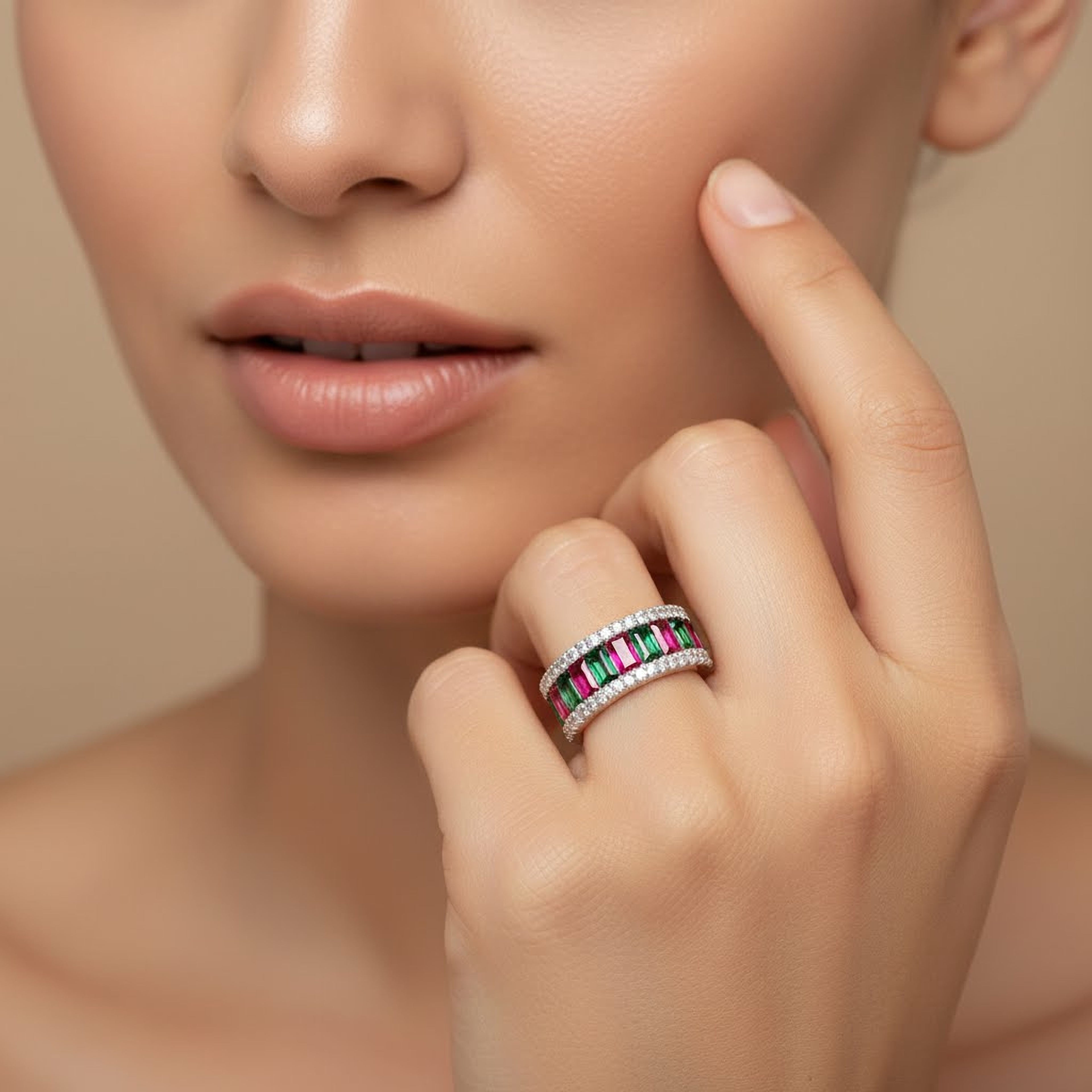 3.29cts Emerald  x Ruby Eternity Ring