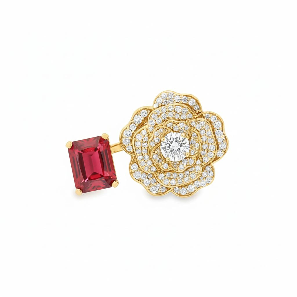 7.15ct Emerald Ruby Flower Ring