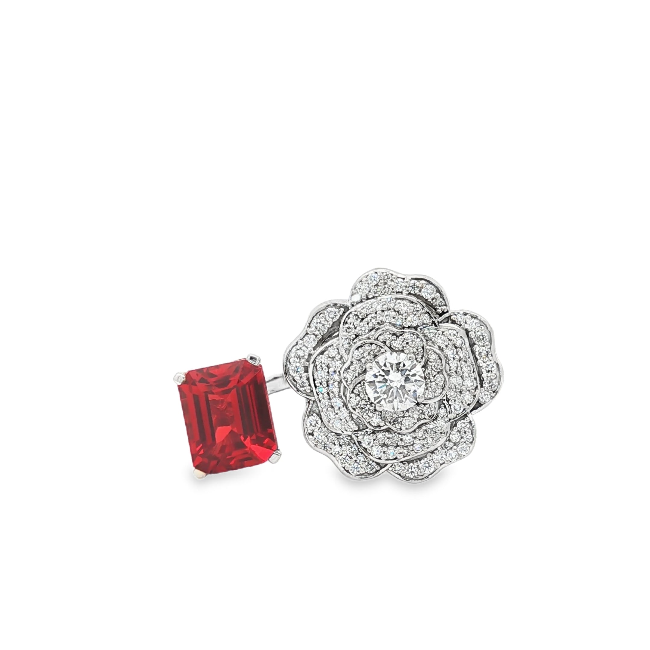 7.15ct Emerald Ruby Flower Ring