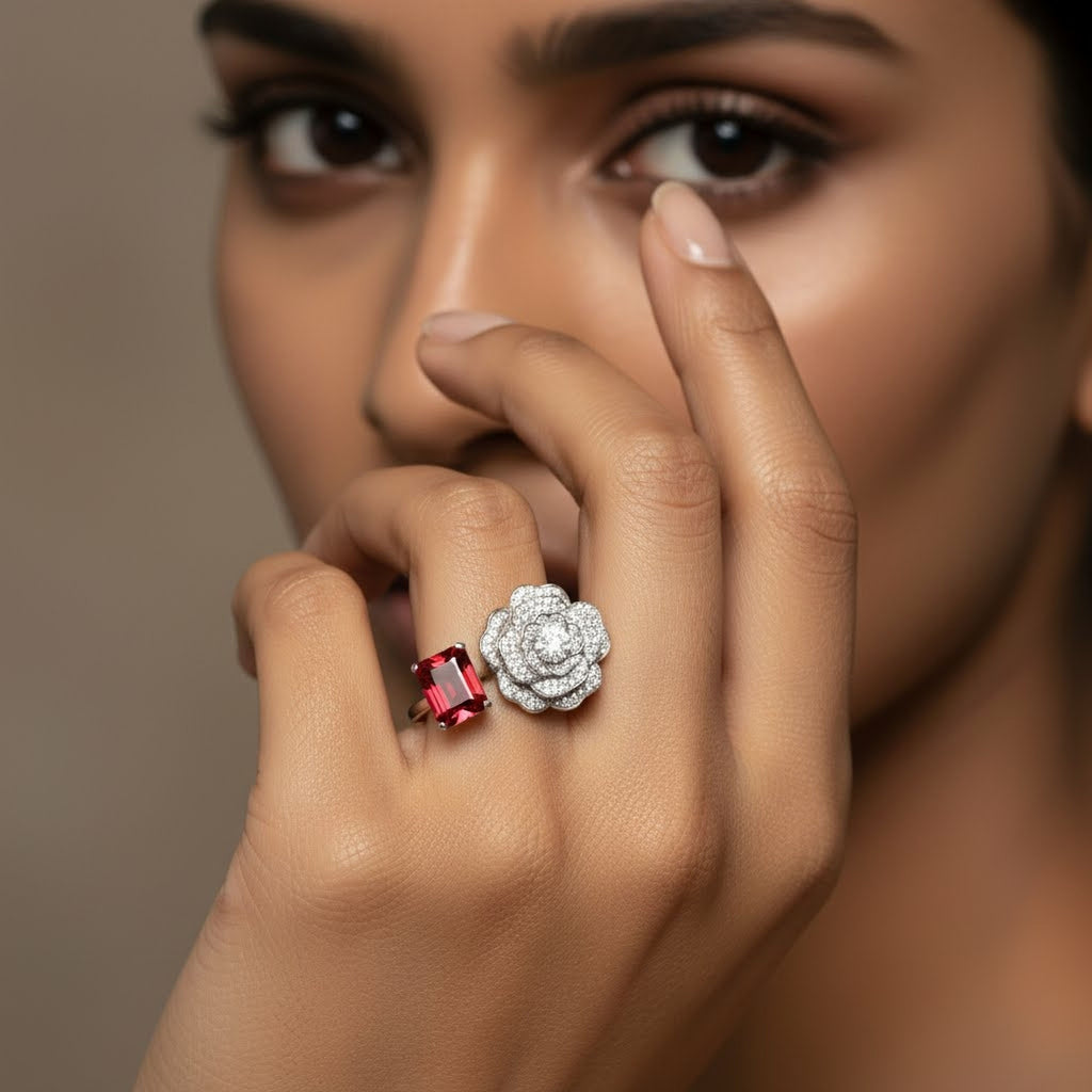 7.15ct Emerald Ruby Flower Ring