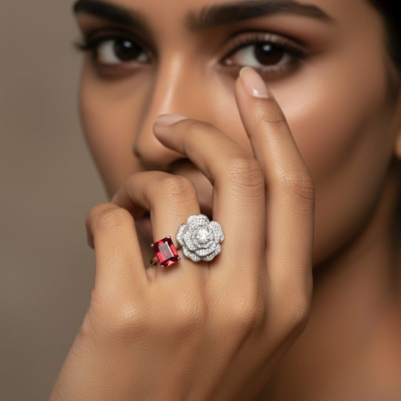 7.15ct Emerald Ruby Flower Ring