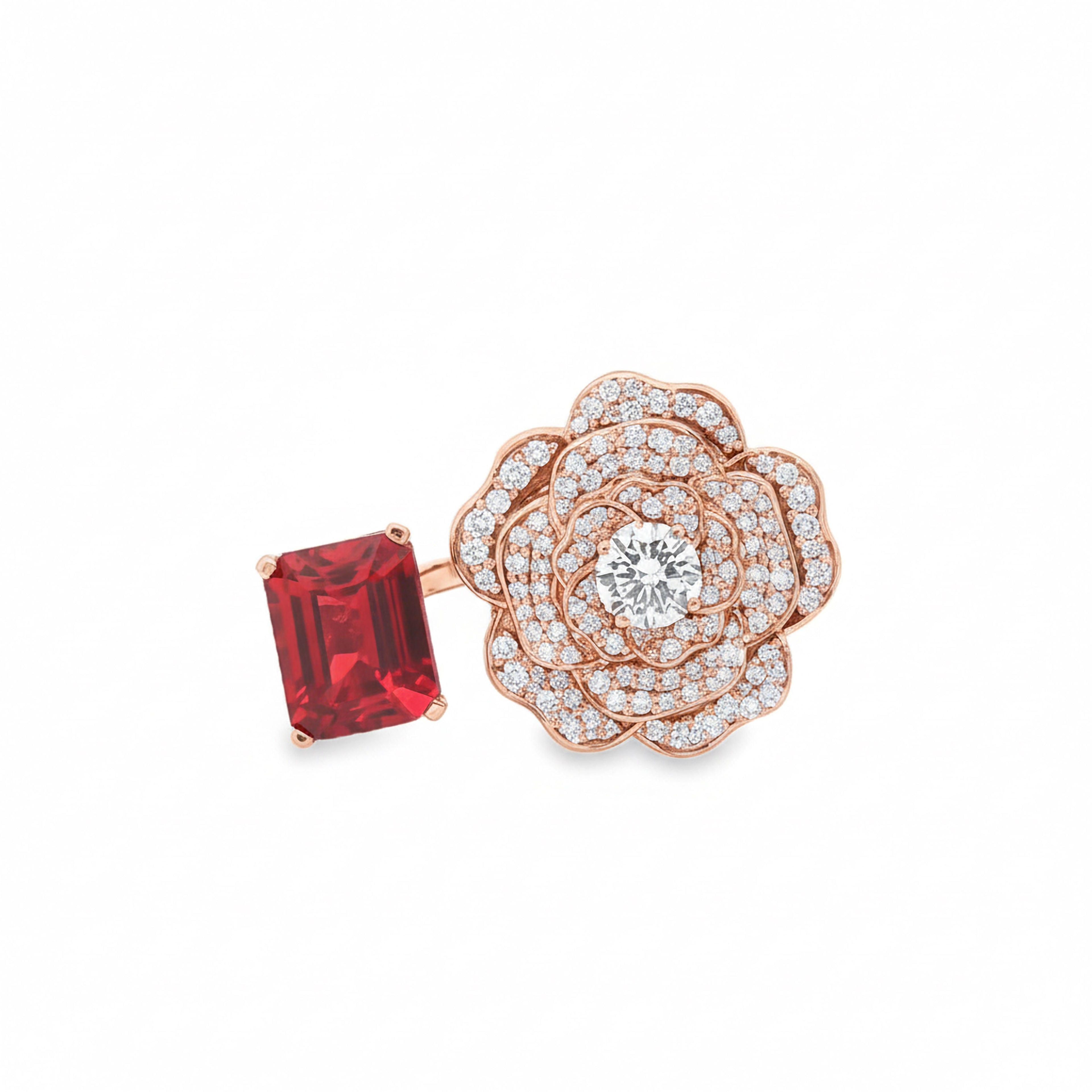 7.15ct Emerald Ruby Flower Ring