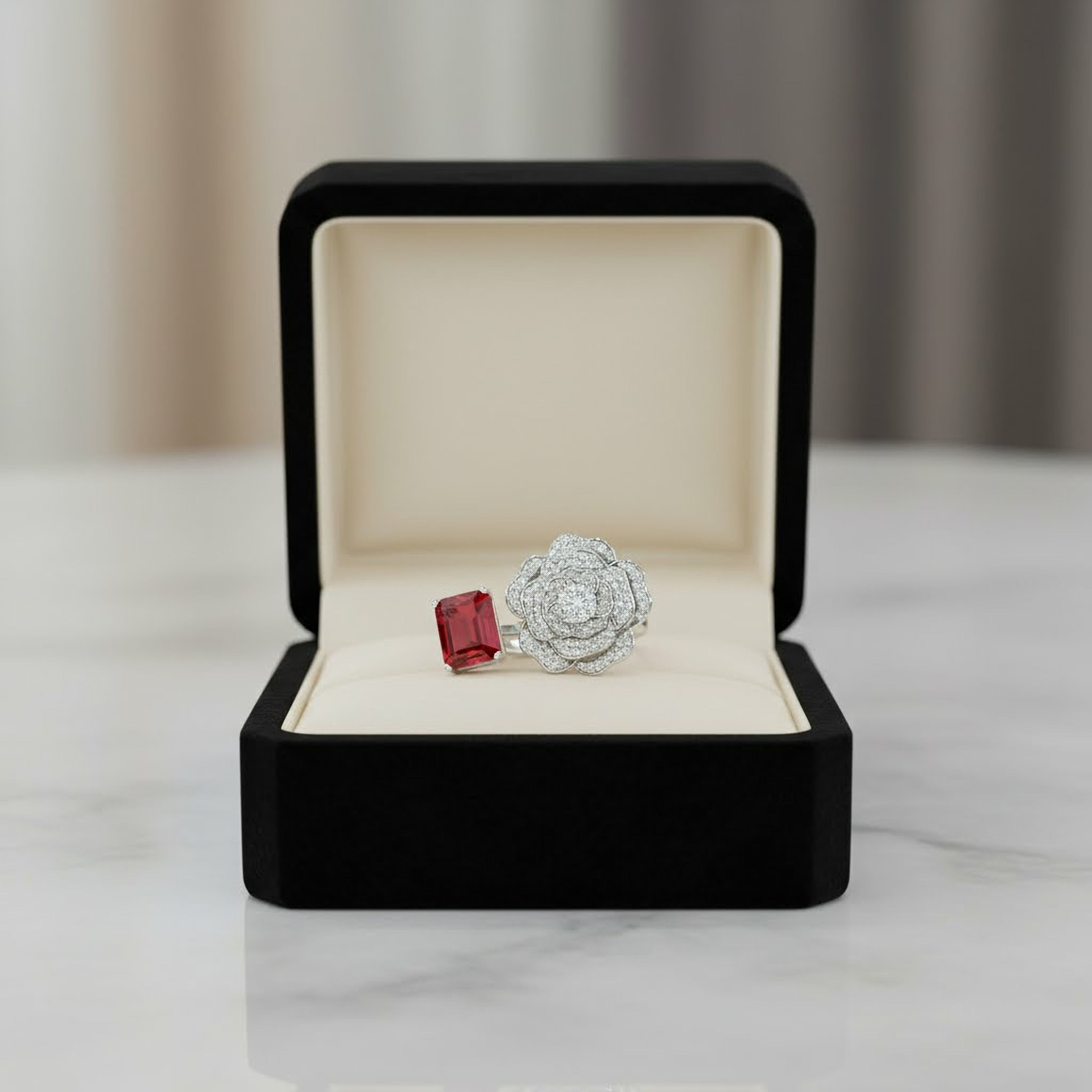 7.15ct Emerald Ruby Flower Ring