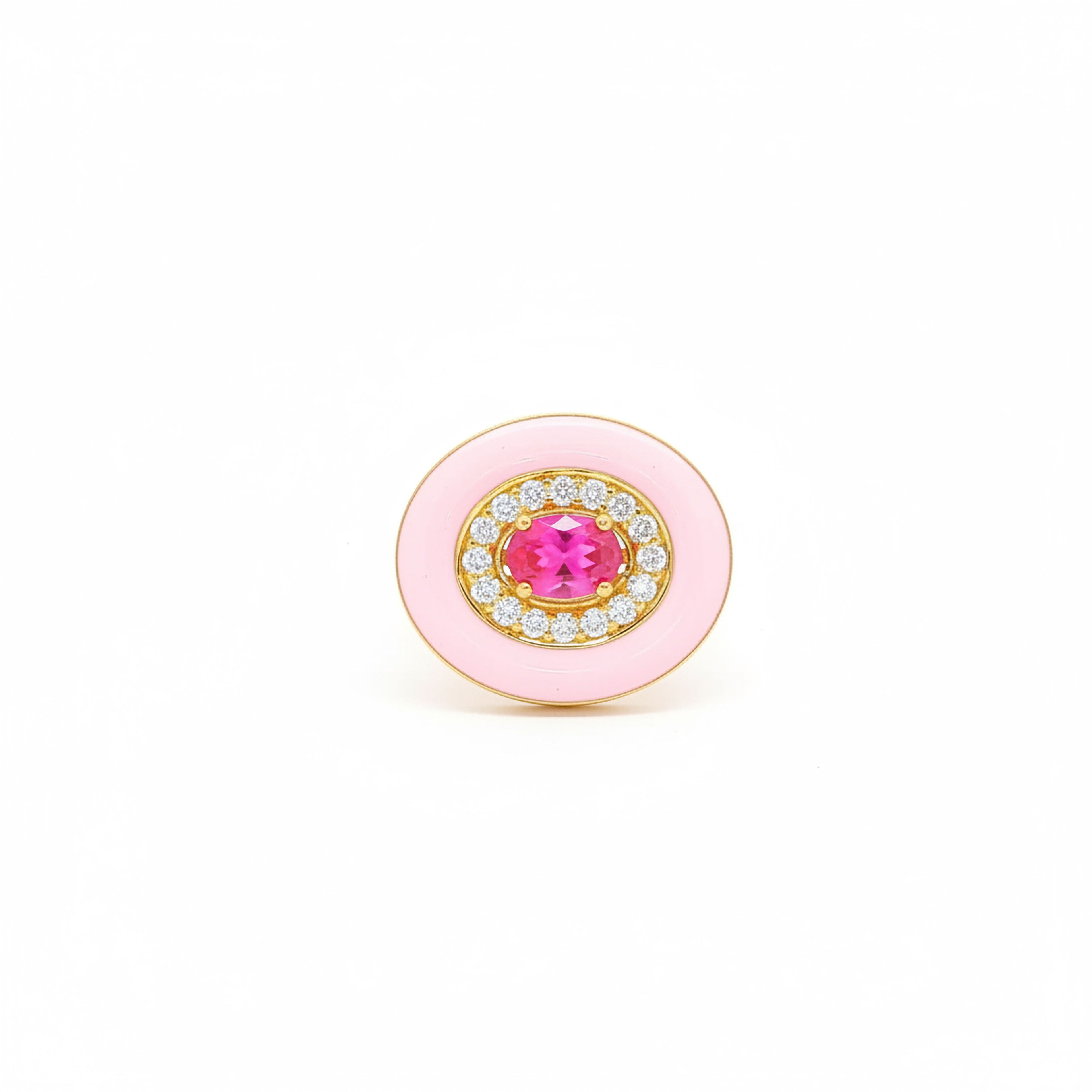 Pink Enamel with Pink Sapphire Cocktail Ring