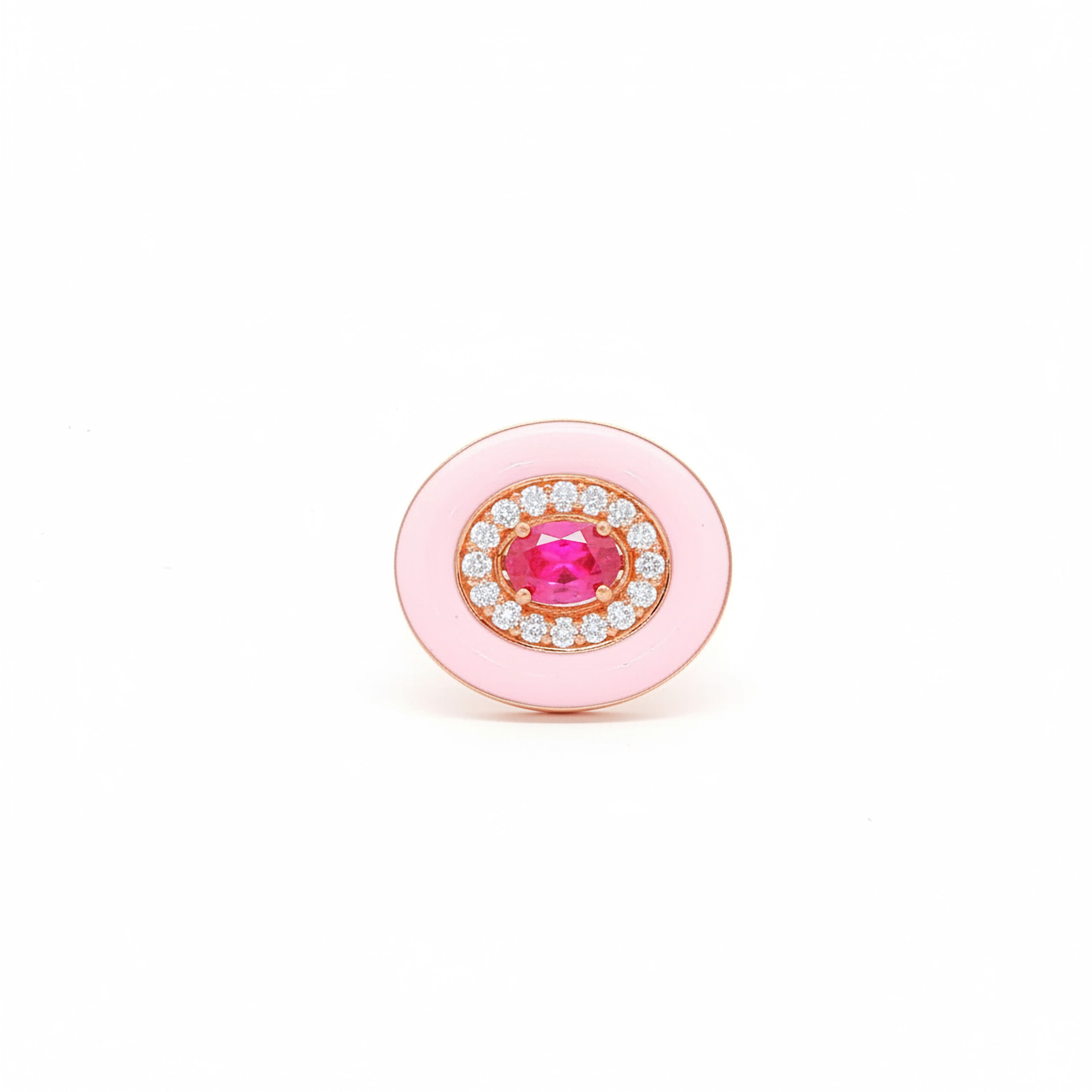 Pink Enamel with Pink Sapphire Cocktail Ring