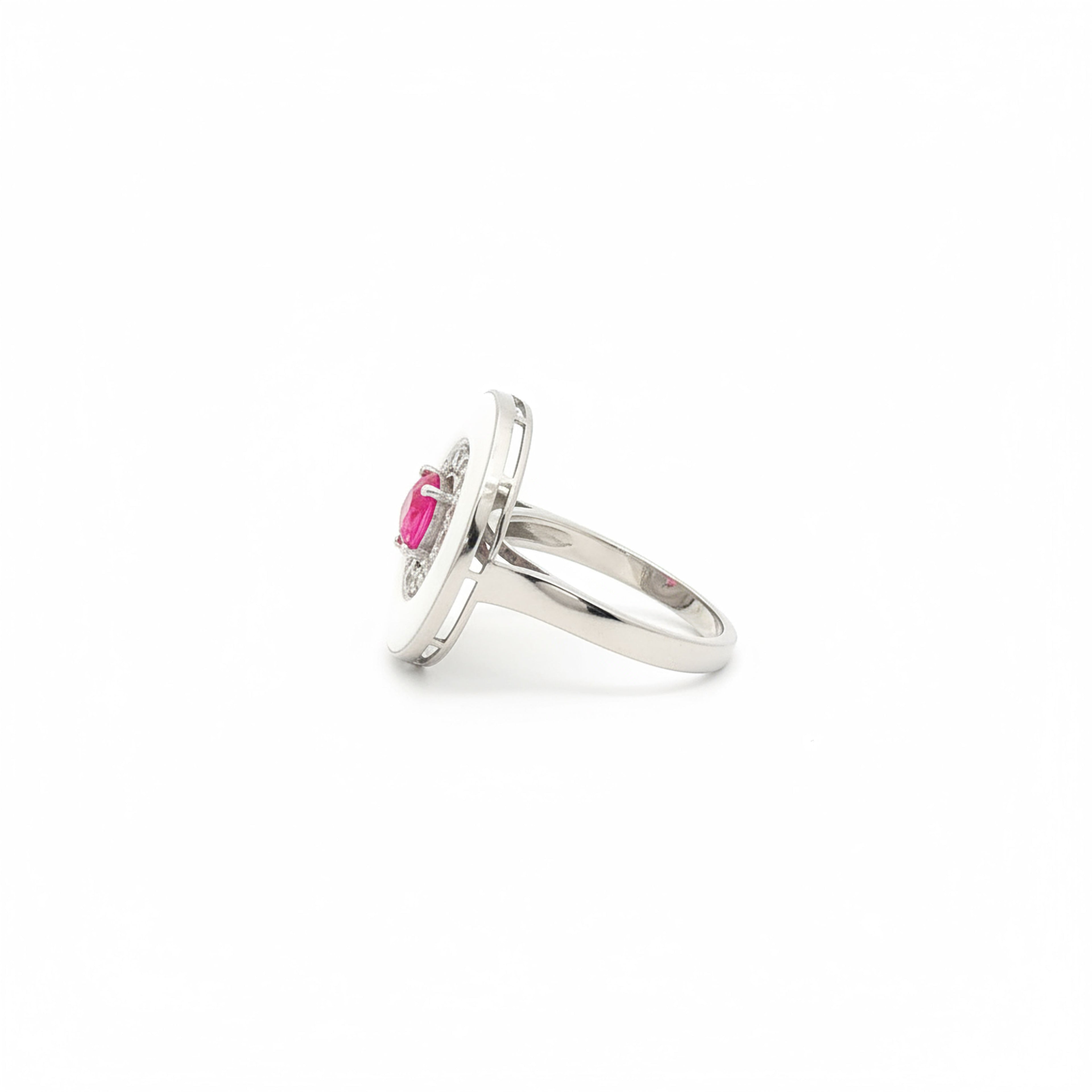 Pink Enamel with Pink Sapphire Cocktail Ring