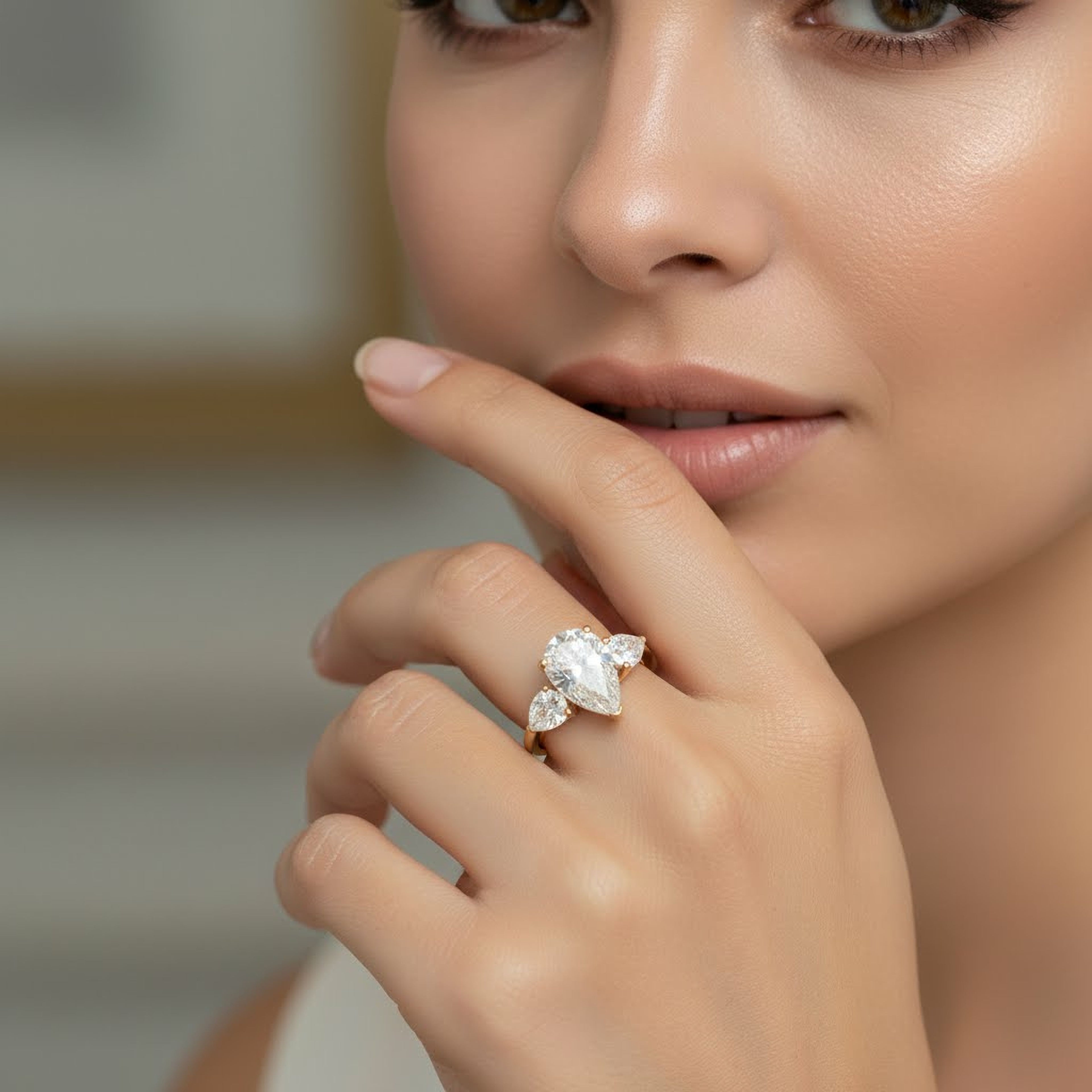 Pear Engagement Ring with Pear Side Stones