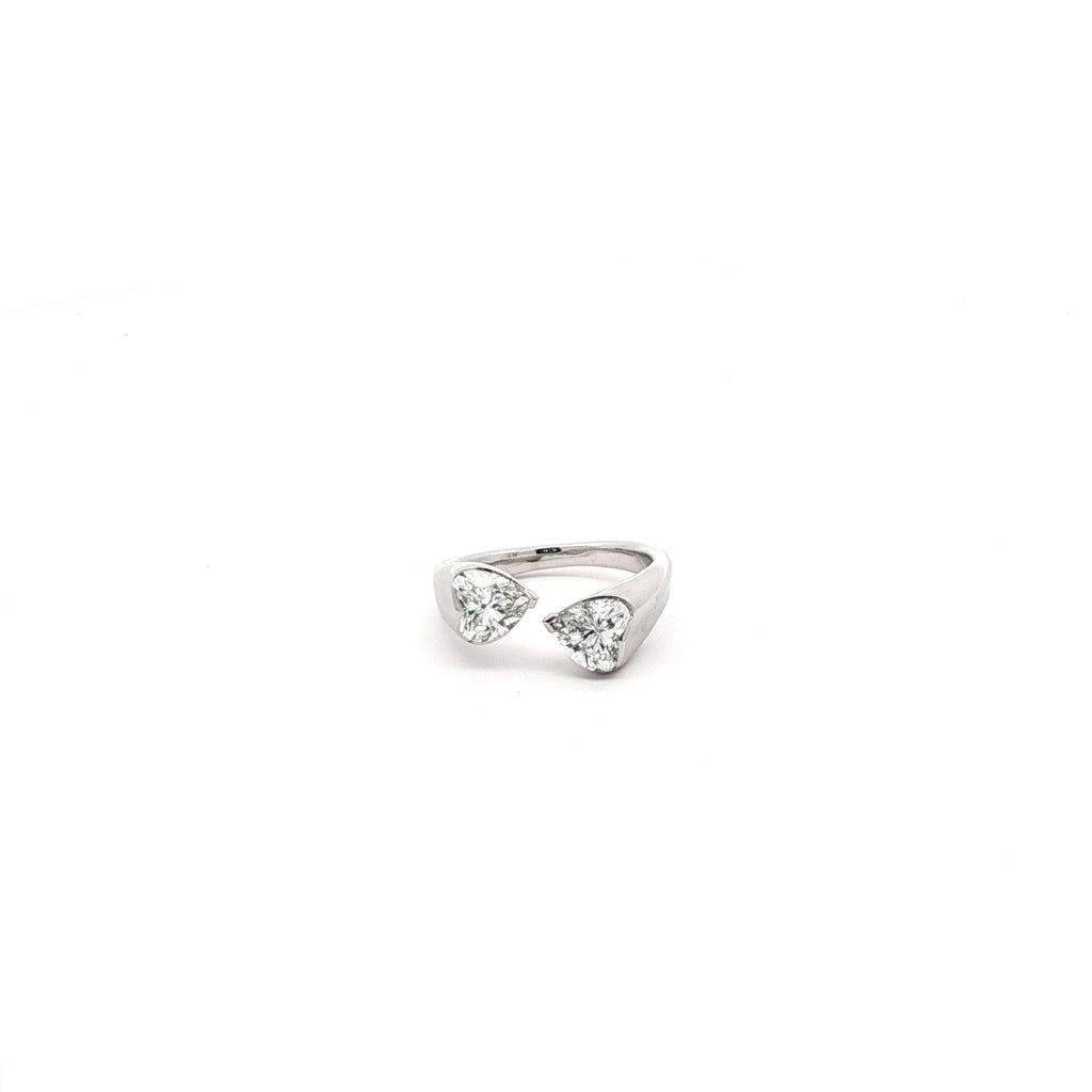 Open Shank Ring with Heart-Shaped Brilliant Cut Diamonds