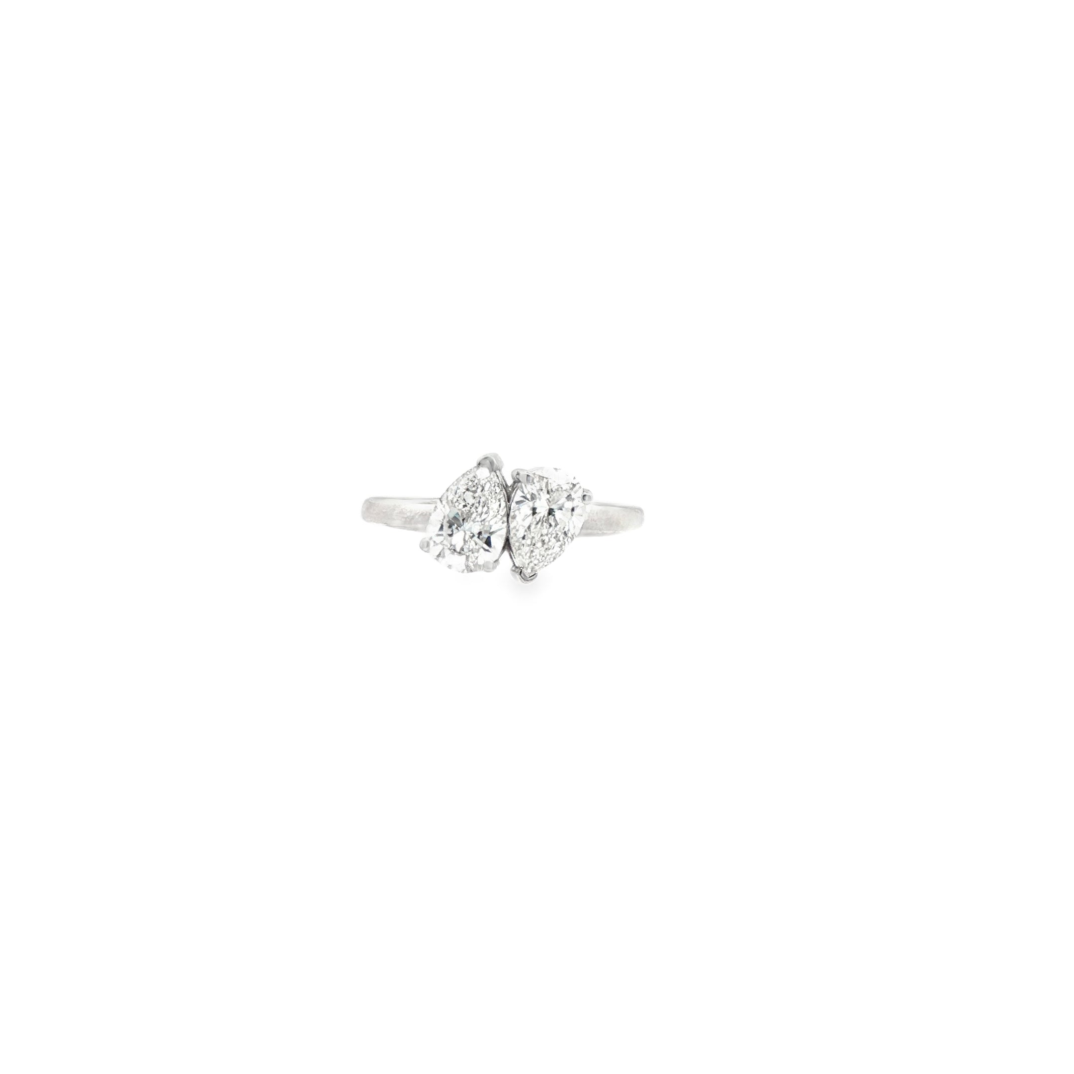Two-Stone Pear Brilliant Diamond Pinky Ring