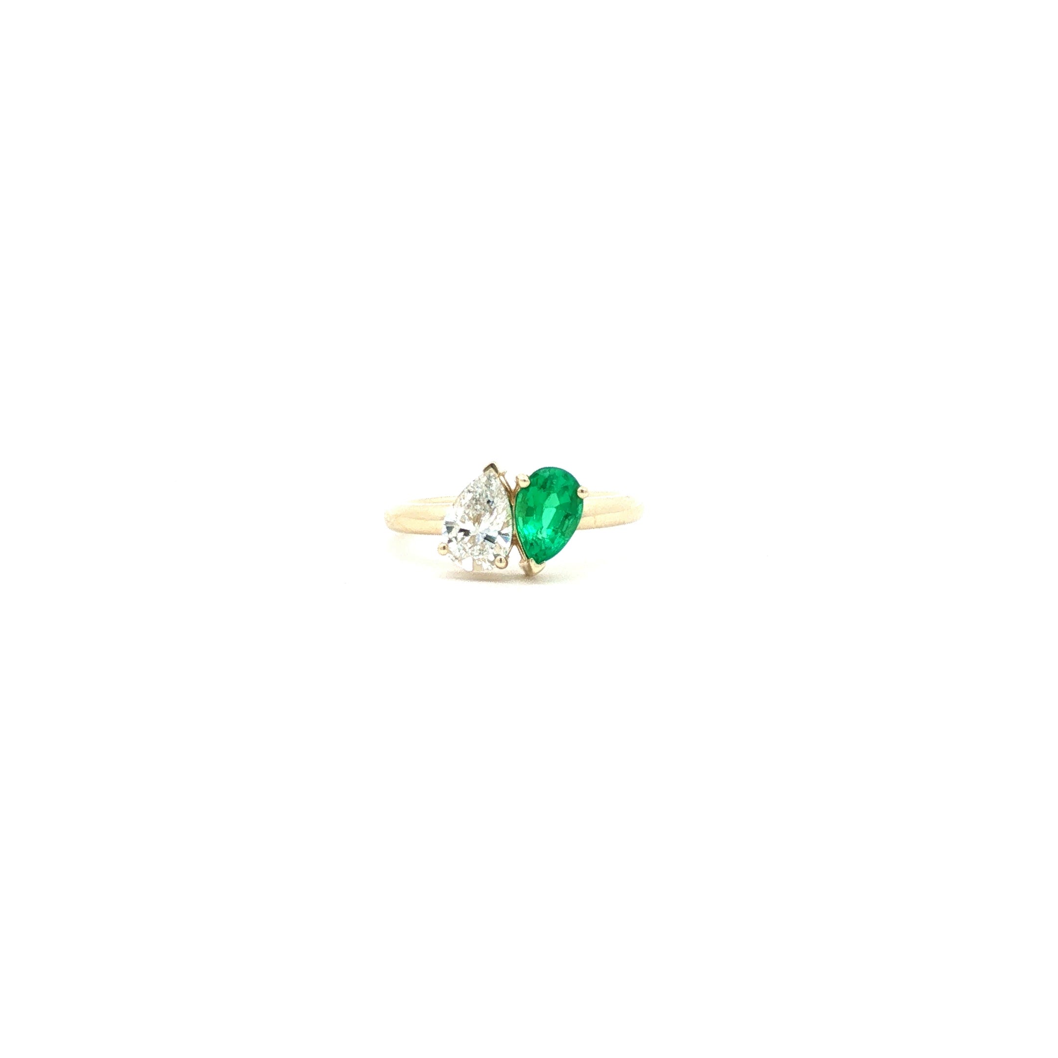 Pear-Cut Diamond and Emerald Pinky Ring
