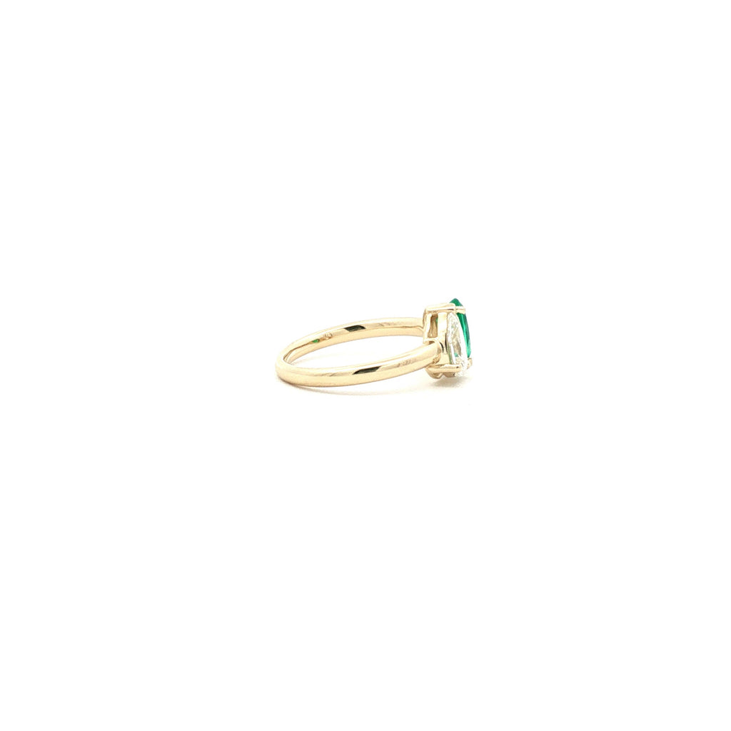 Pear-Cut Diamond and Emerald Pinky Ring