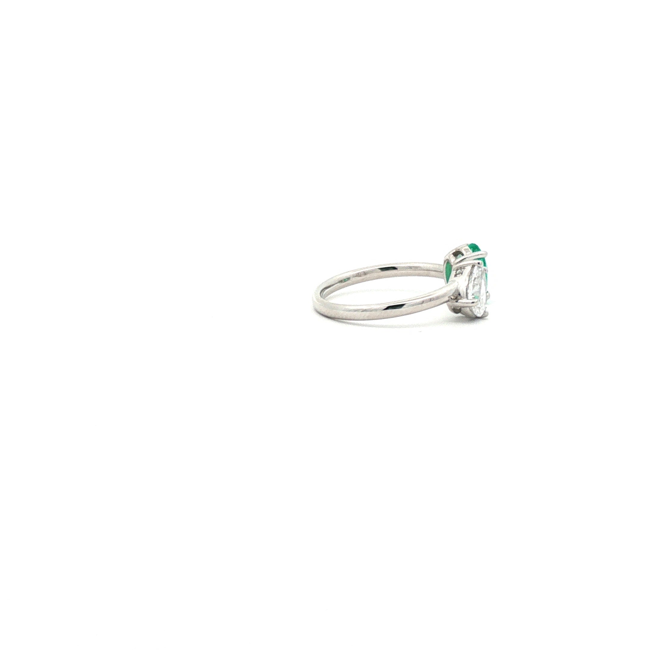 Oval Emerald and Pear Diamond Open Bypass Pinky Ring