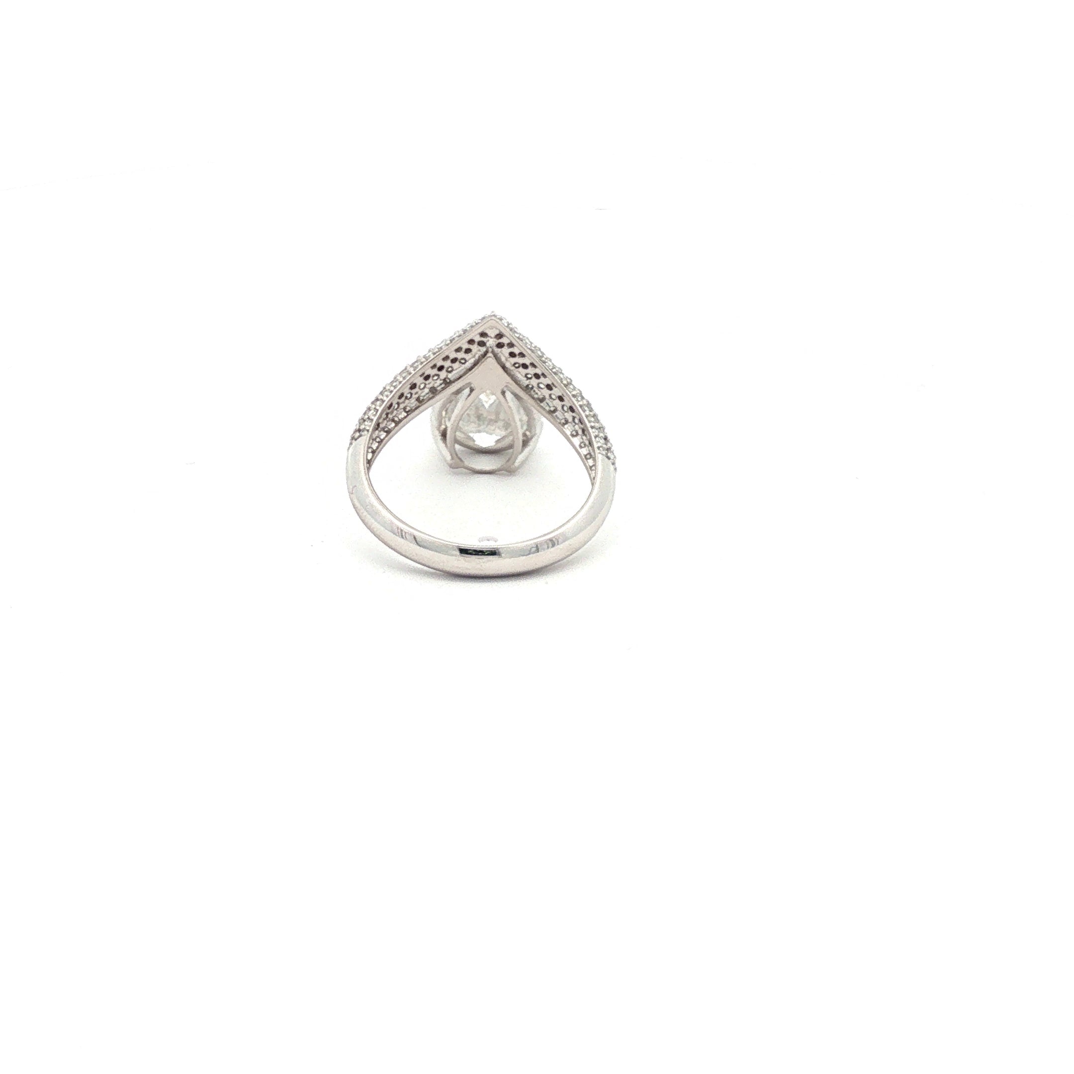 White Gold Pear Diamond Ring with Pavé Chevron Band