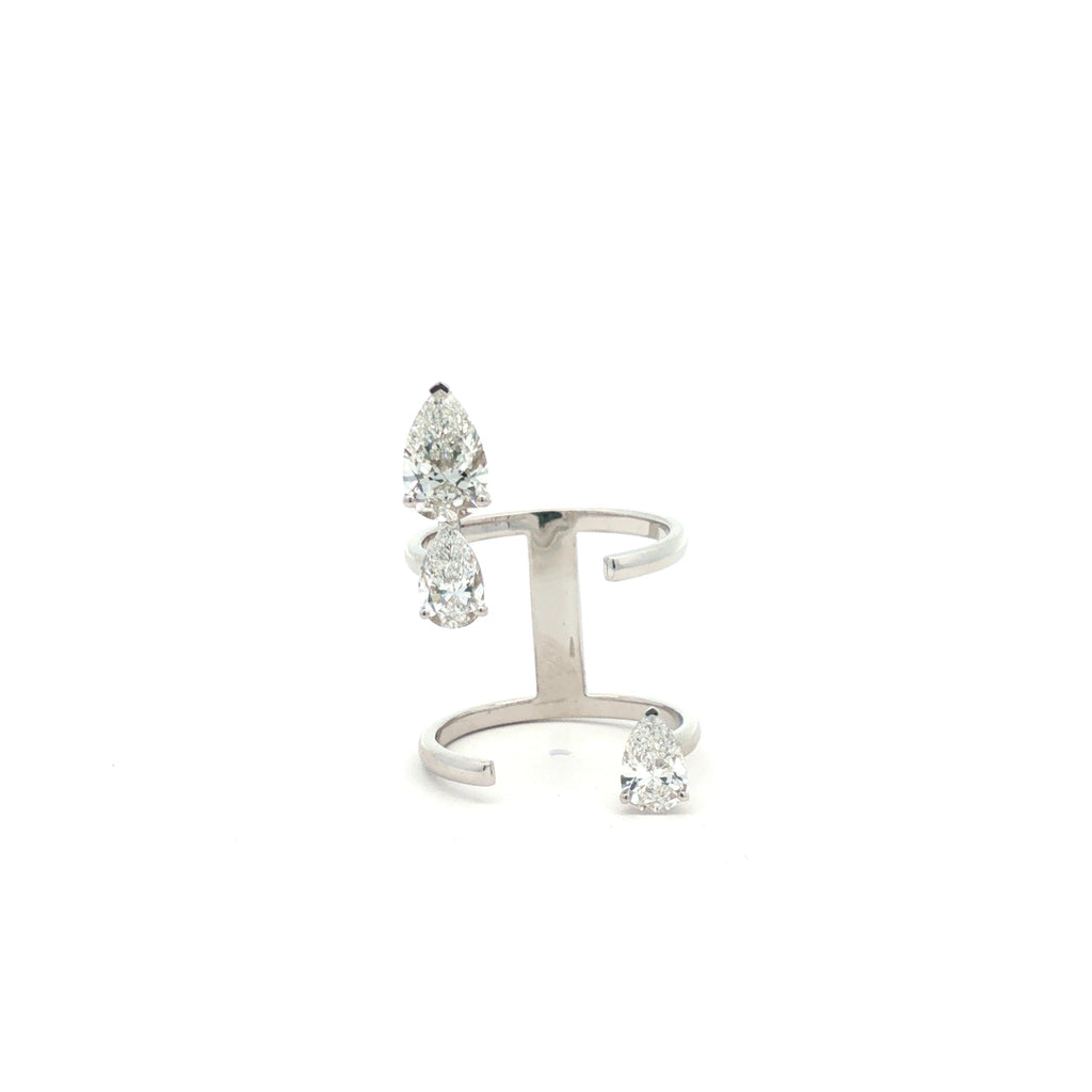 Three-Stone Pear Diamond Open Ring