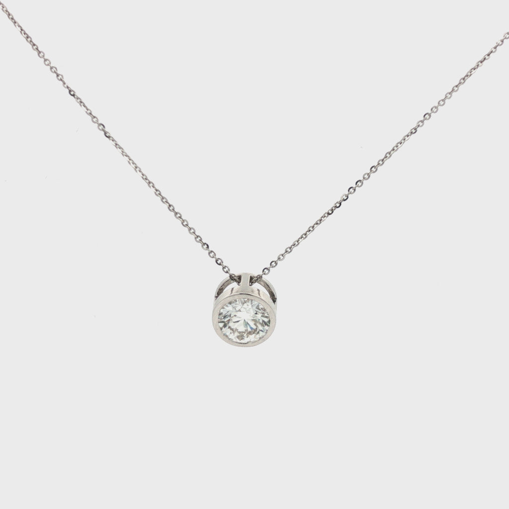 2ct Round Bezel-Set Diamond Solitaire Pendant Necklace