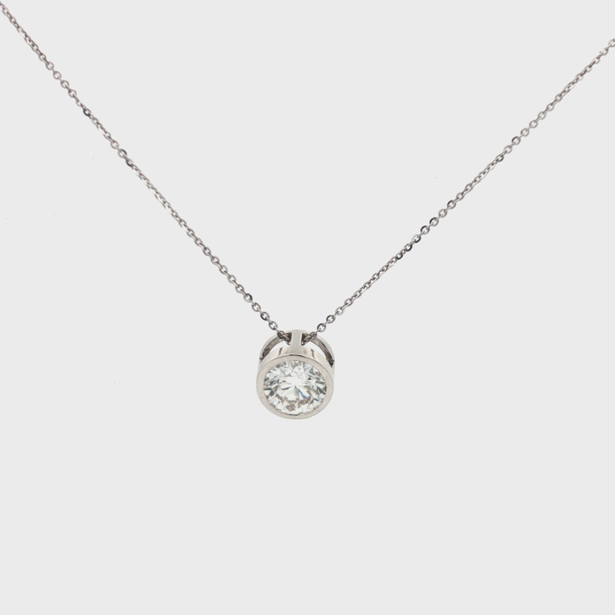 2ct Round Bezel-Set Diamond Solitaire Pendant Necklace